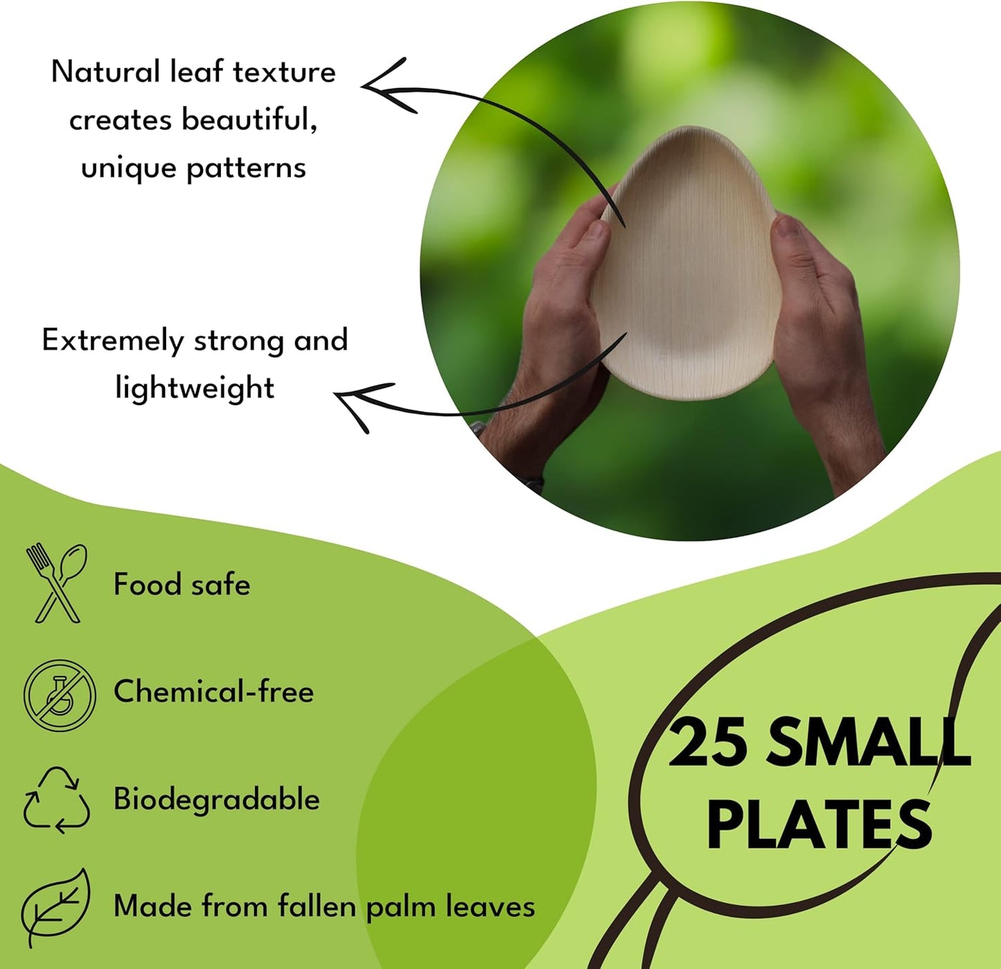 Small Palm Leaf Plates - 6.5 Inch Oval - Tiny Bamboo Like, Eco Friendly, Disposable, Compostable and Biodegradable Plates for Weddings, Parties and Events