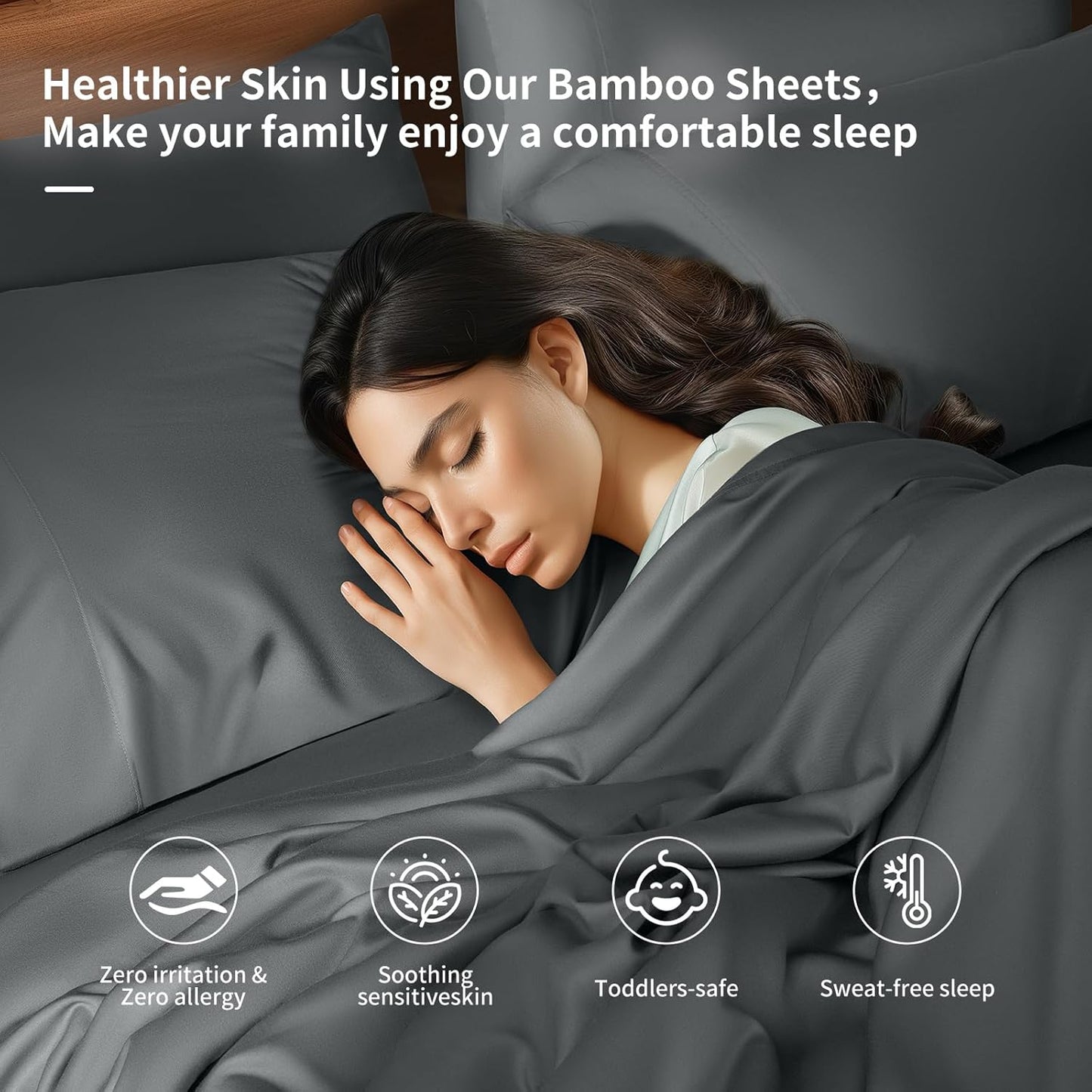 6 Piece King Sheet Sets, Cooling Sheets, Blend Rayon Derived from Bamboo, Deep Pocket up to 16", Breathable & Soft Bed Sheets, Hotel Silky Bedding Set, Dark Grey