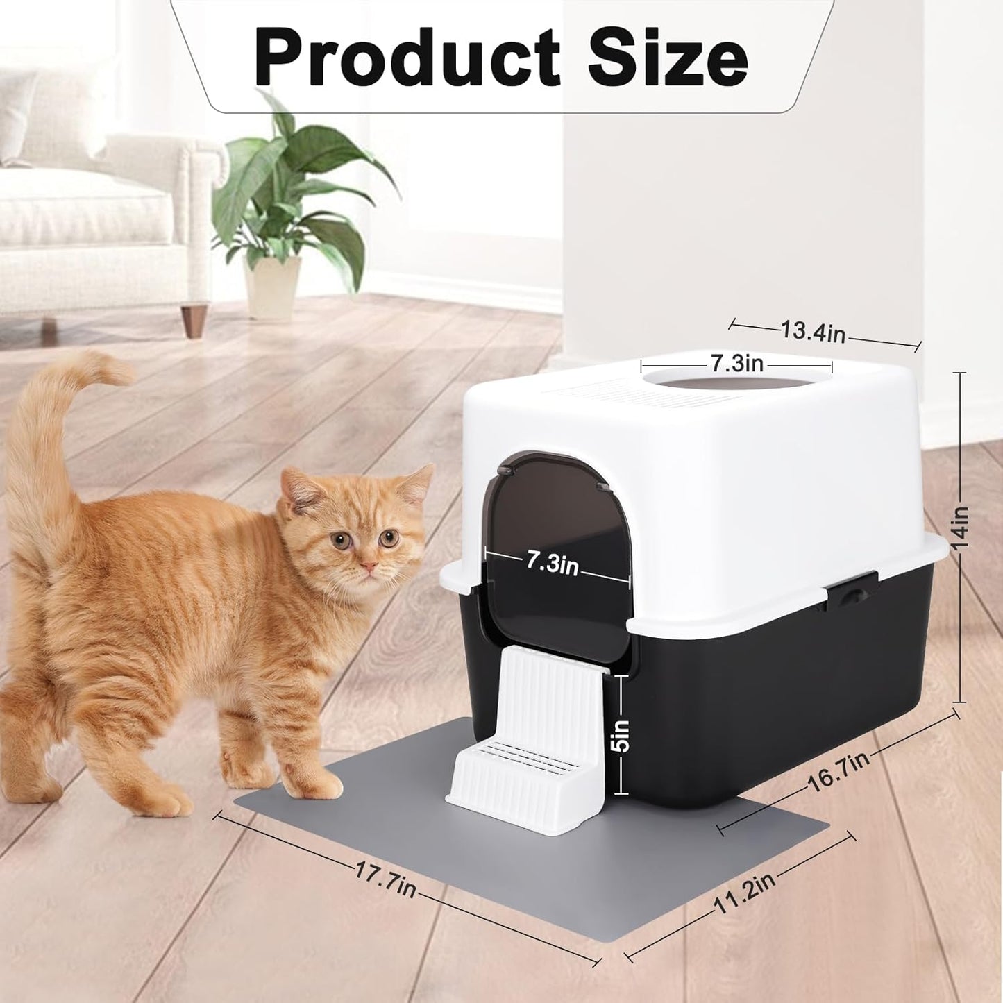 Cat Litter Box with Lid, Increased Entrance Height, Top Entry Enclosed Litter Box with Door, Easy to Install, Suitable for Cats up to 7.5 Lbs (Black,Small)