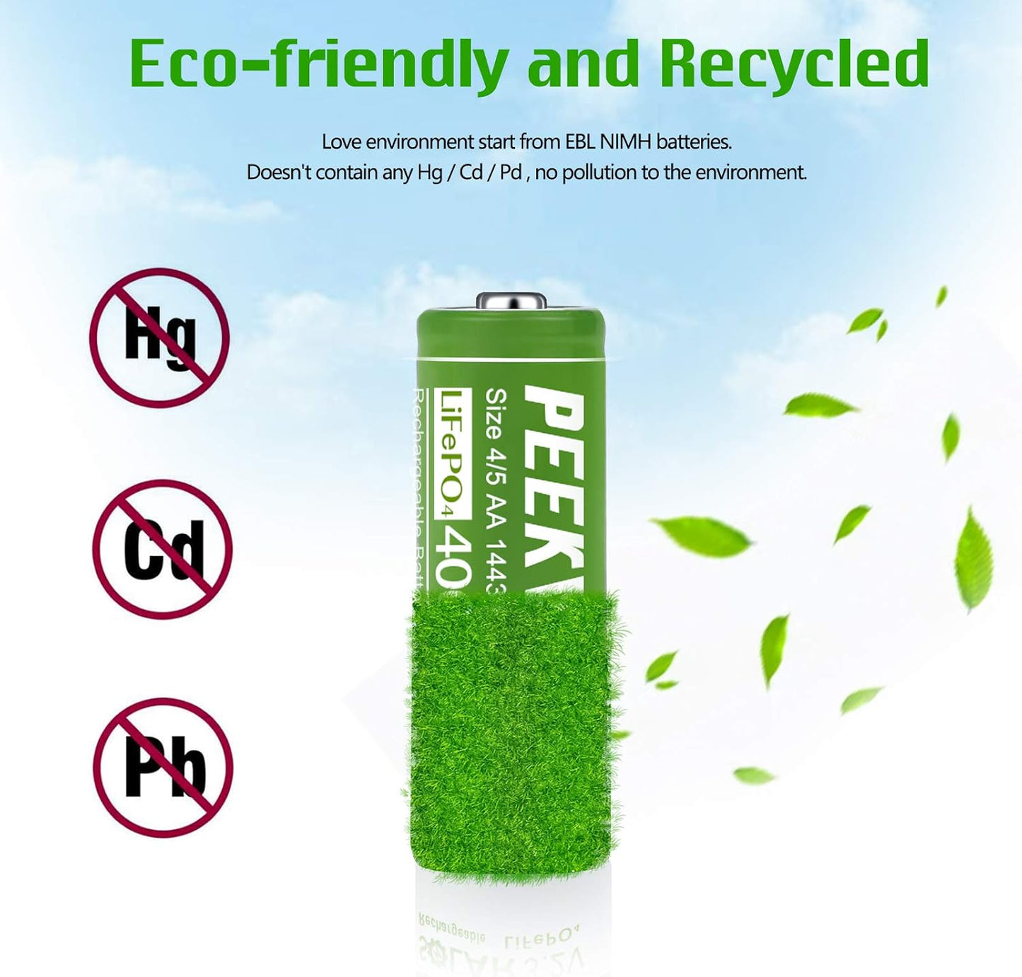 (6-Pack) 14430 Rechargeable Battery Lifepo4 3.2V 400Mah for Ourdoor Gardan Solar Light, Eco-Friendly and Safe