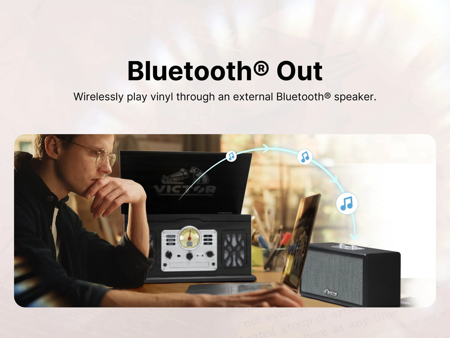Digital Turntable Bluetooth Radio Record Player with Built-In Stereo Speakers, Mahogany