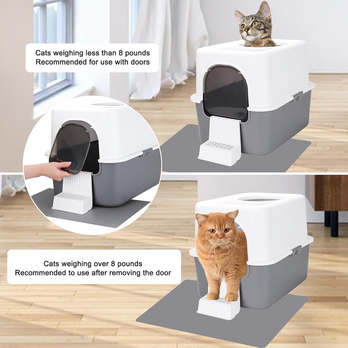 Cat Litter Box with Lid, Increased Entrance Height, Top Entry Enclosed Litter Box with Door, Easy to Install, Suitable for Cats up to 7.5 Lbs (Gray,Small)