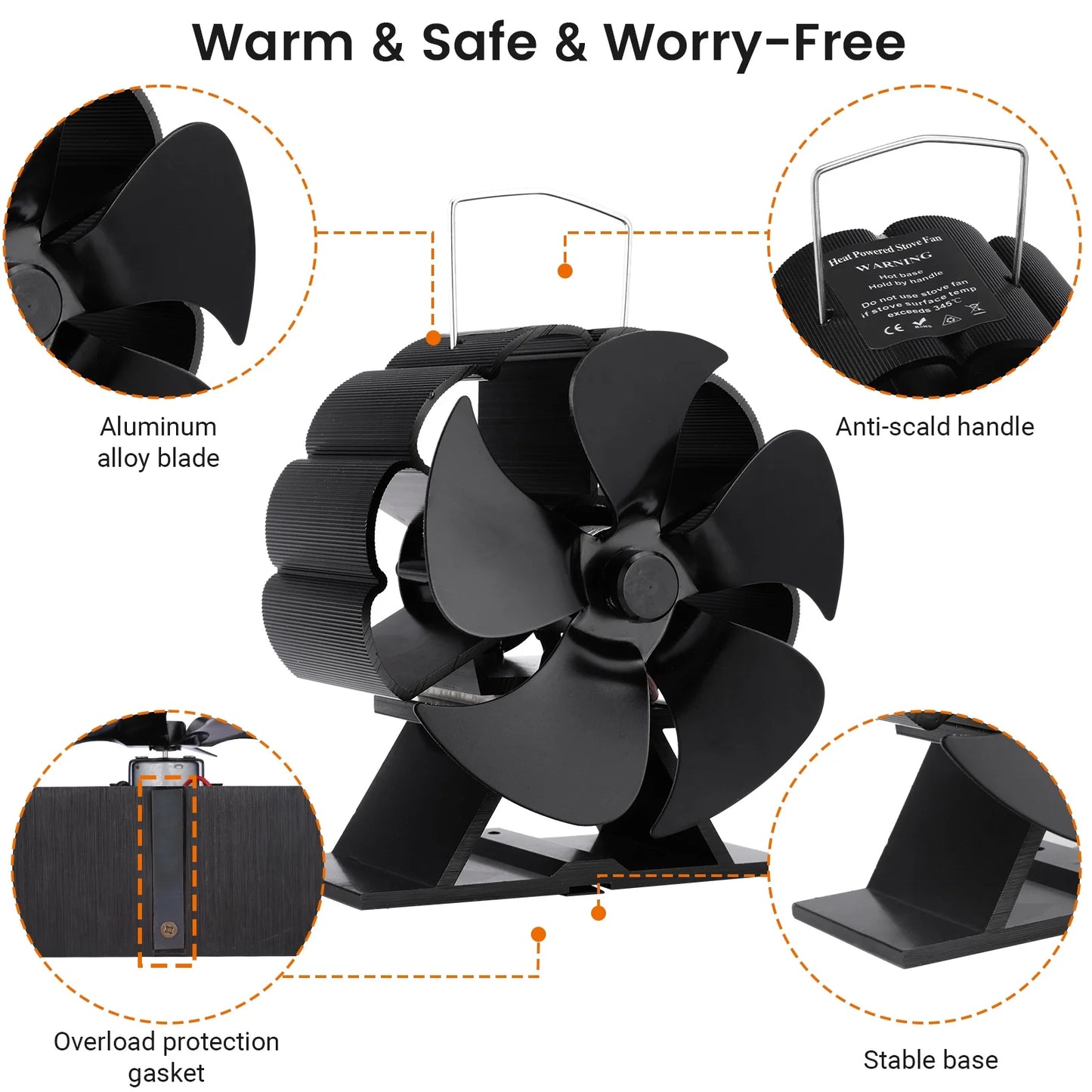 5/6/7Blades Fireplace Fan,Heat Powered Stove Fan for Log Burner/Fireplace, Eco Friendly and Efficient Wood Stove Fan