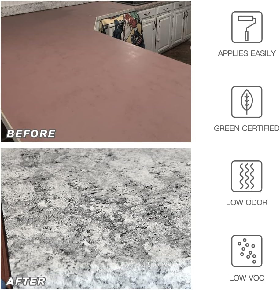 Granite Countertop Paint Kit. Epoxy Counter Top Refinishing Kit for Kitchen Bathroom. 25X Thick Bright Gloss Countertop Coating. (Pearl White)
