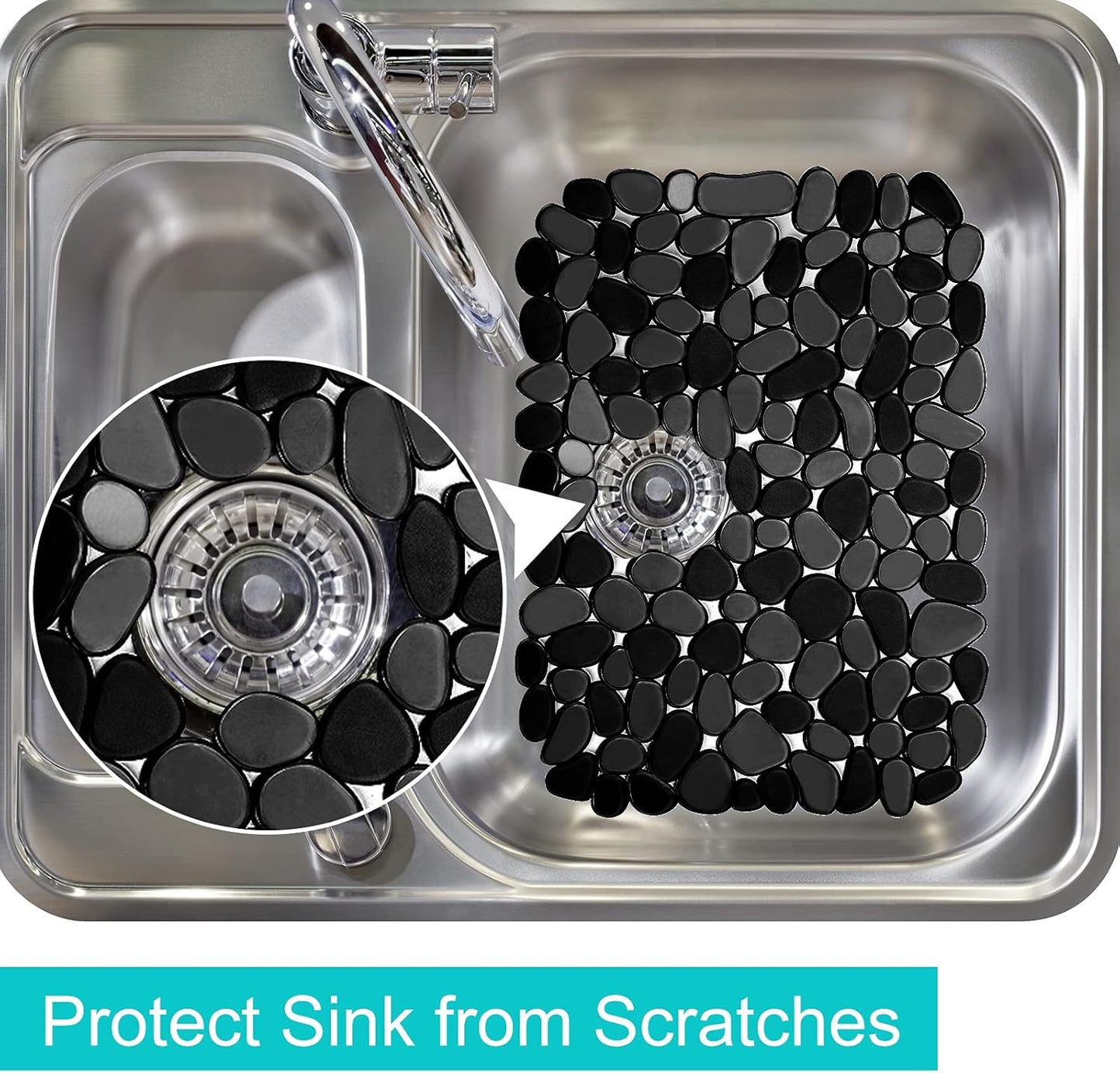 Kitchen Sink Mat Pebble Protect Mat PVC Eco-Friendly Adjustable Stainless Steel/ Porcelain Dish Drying Pad Protector for Bottom of Kitchen Sink, 15.8 X 11.8 Inches (2 Pack, Black and Gray)