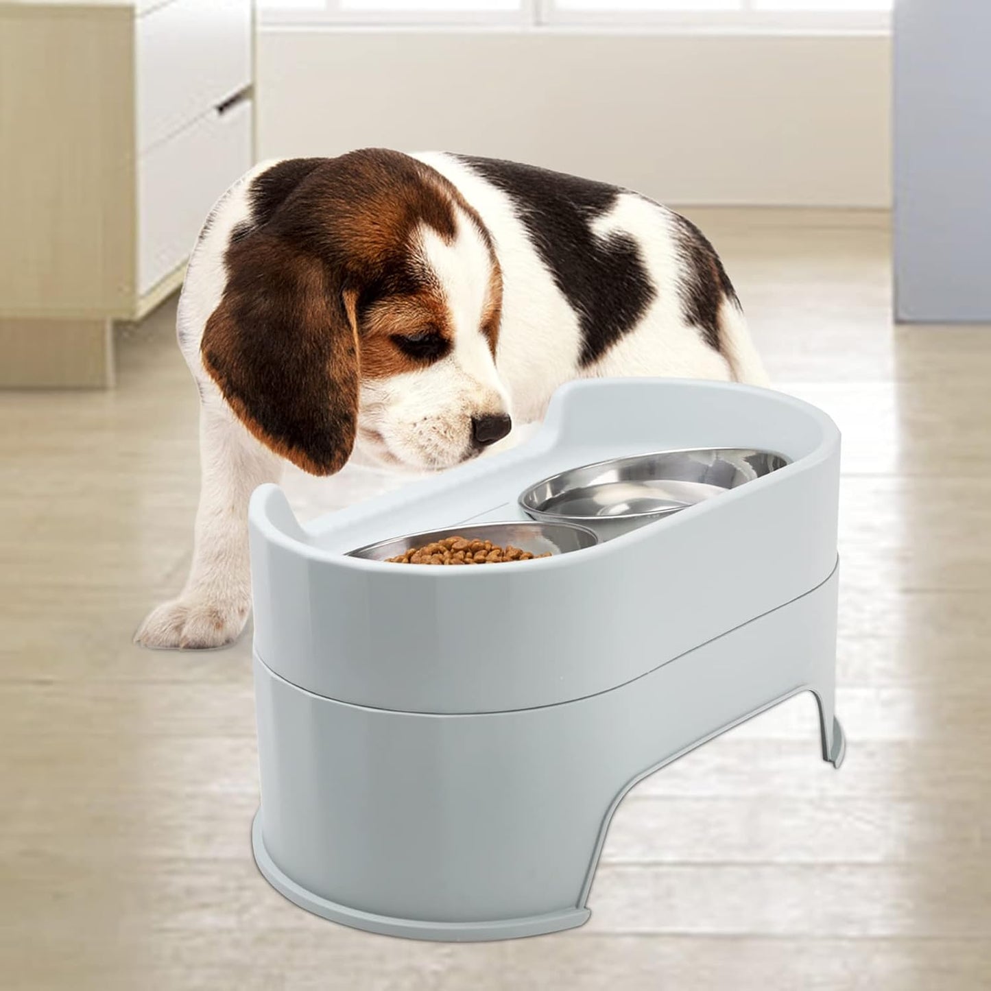 Raised Dog Bowls,Stainless Steel Dog Food Dish and Pet Water Bowls,Elevated Height Adjustable Double Bowl with Stand for Small Medium Dogs and Cats (New Green)