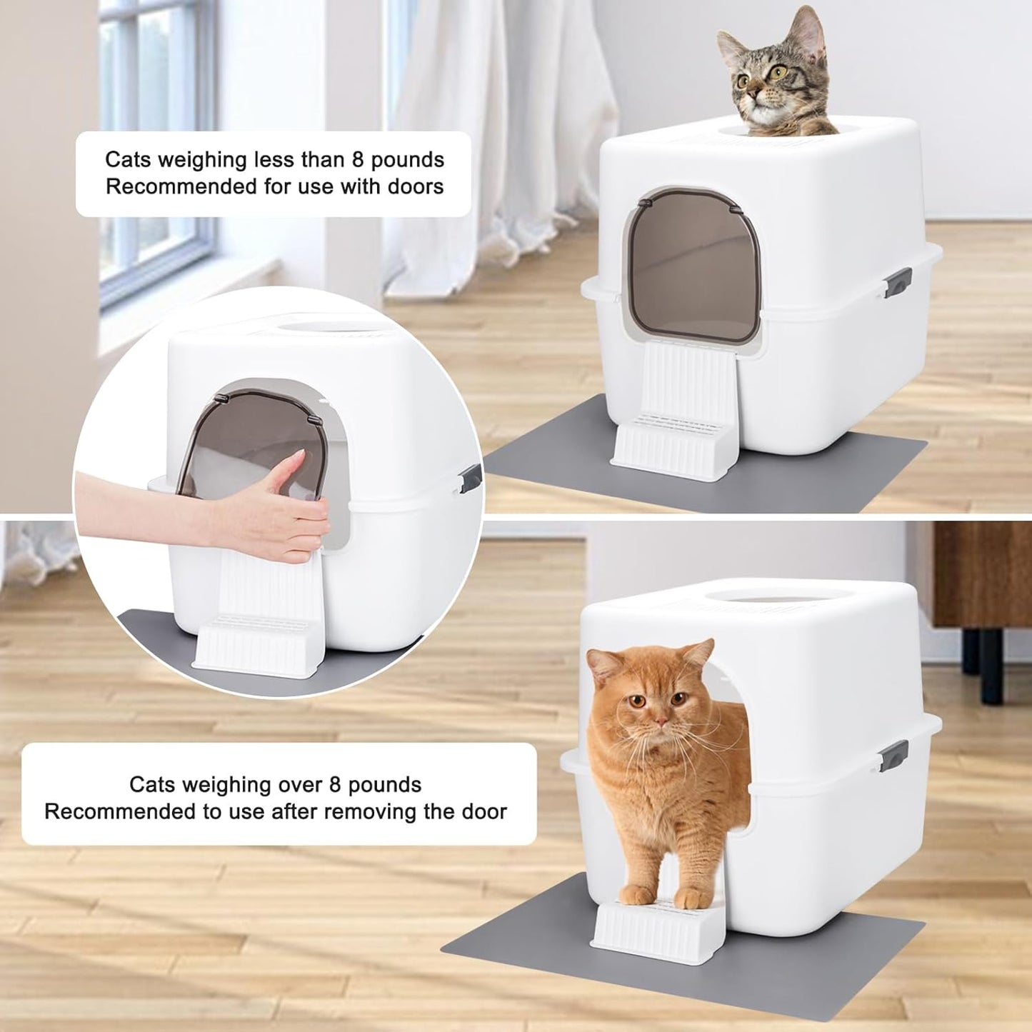 Cat Litter Box with Lid, Increased Entrance Height, Top Entry Enclosed Litter Box with Door, Easy to Install, Suitable for Cats up to 7.5 Lbs (White,Small)