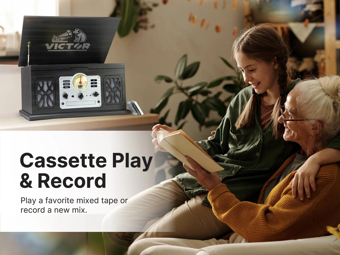 Digital Turntable Bluetooth Radio Record Player with Built-In Stereo Speakers, Mahogany