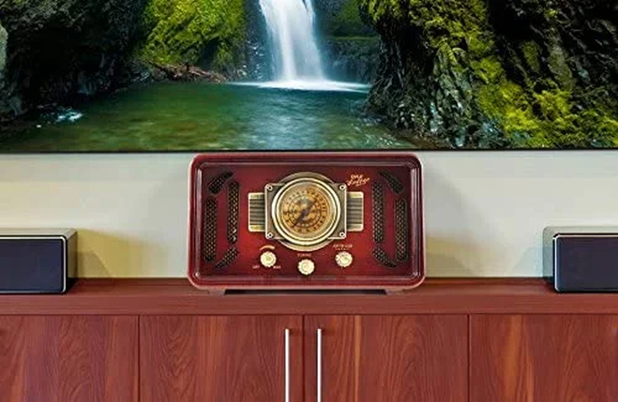 Retro Wireless Bluetooth Radio Speaker - Classic Vintage Style Audio Sound Receiver System W/Built-In Stereo Speakers, USB, SD Card Slot, AUX, RCA, MP3, AM/FM Tuner - PUNP34BT