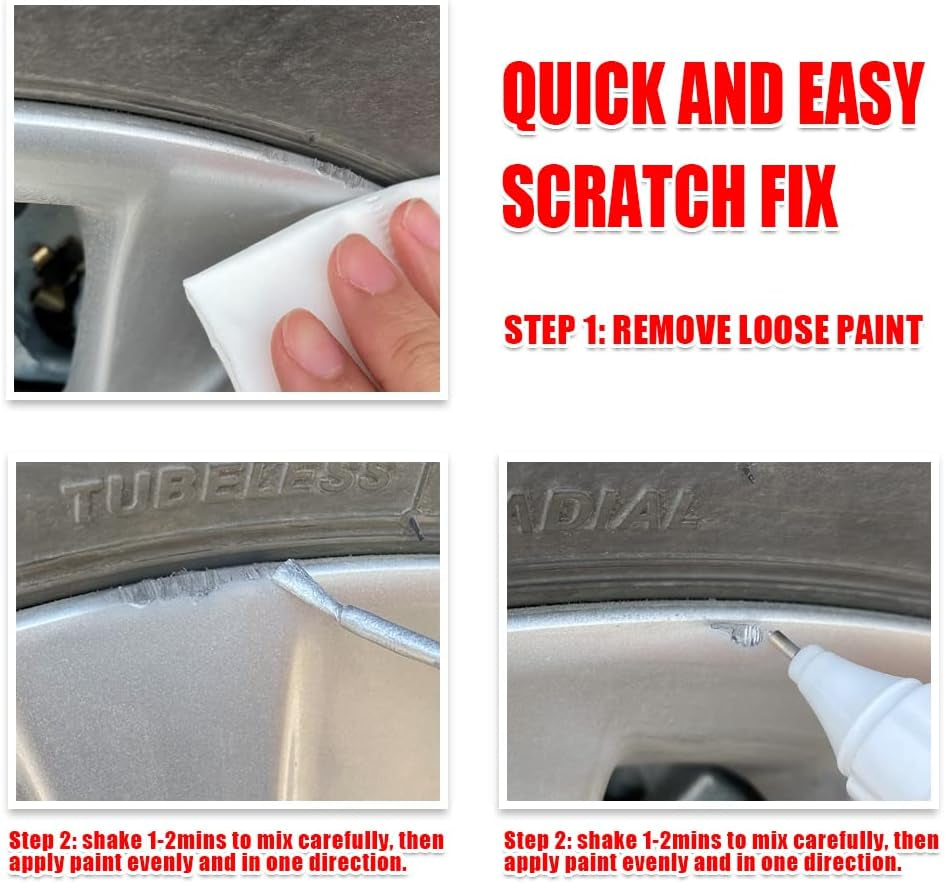 Silver Rim Touch up Paint - Car Scratch Repair Pen. Quick & Easy Rim Scratch Fix. Universal Color (Light Silver)