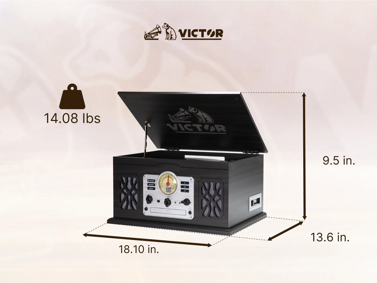 Digital Turntable Bluetooth Radio Record Player with Built-In Stereo Speakers, Mahogany