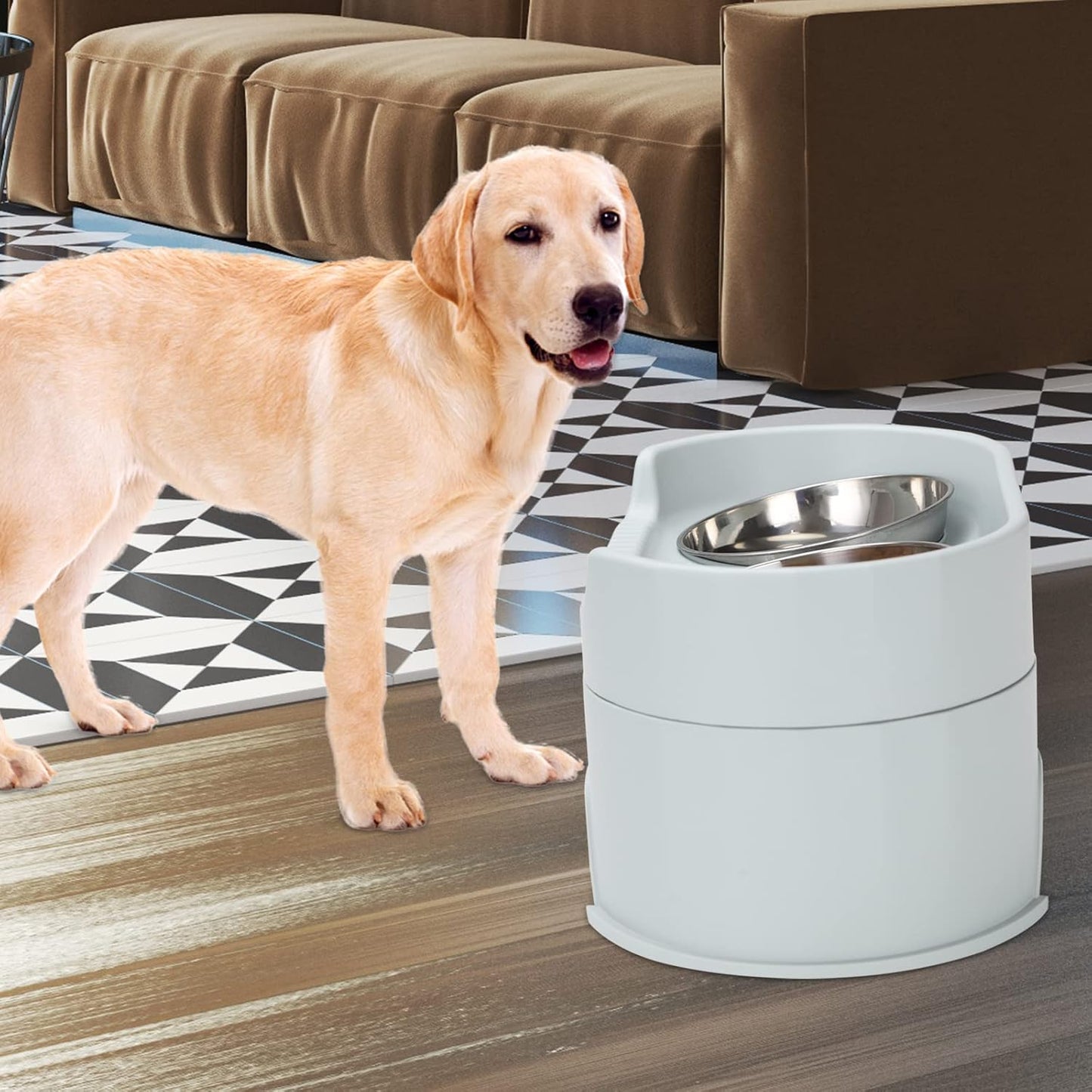 Raised Dog Bowls,Stainless Steel Dog Food Dish and Pet Water Bowls,Elevated Height Adjustable Double Bowl with Stand for Small Medium Dogs and Cats (New Green)