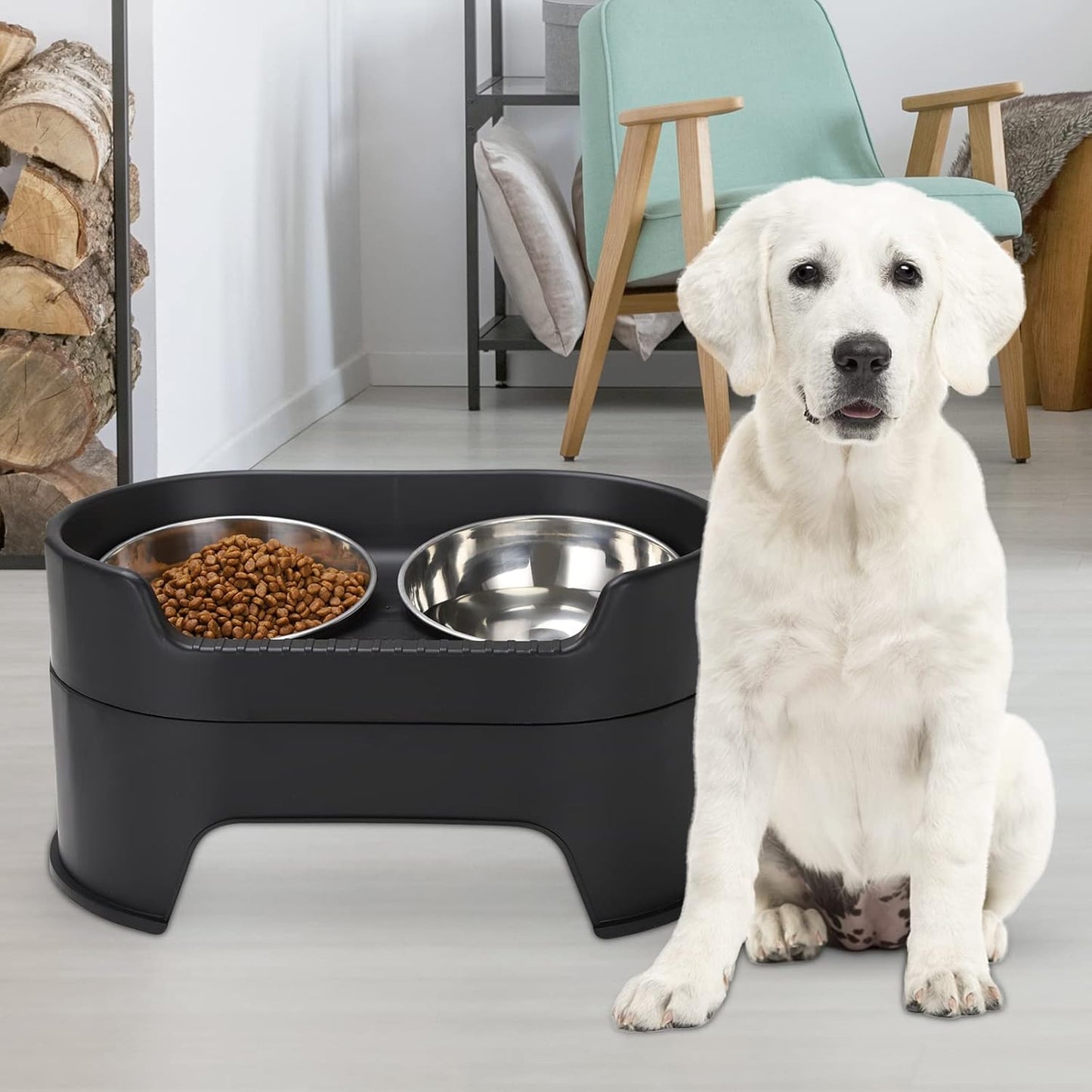 Raised Dog Bowls,Stainless Steel Dog Food Dish and Pet Water Bowls,Elevated Height Adjustable Double Bowl with Stand for Small Medium Dogs and Cats (New Black)