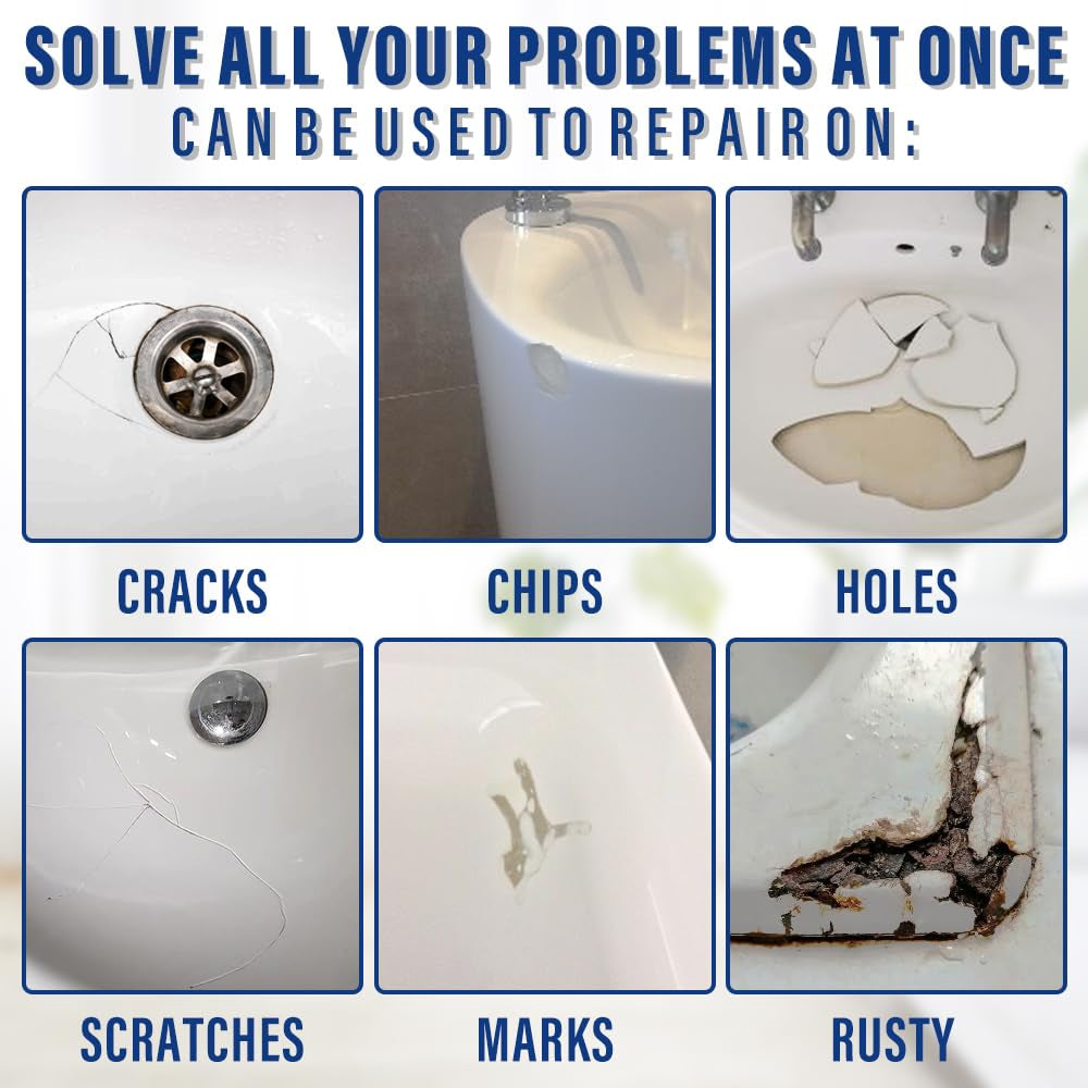 Porcelain Repair Kit (Ivory White), High-Gloss Porcelain Sink Repair Kit White, Firmly Bond Chip & Crack on Porcelain, Ceramic, Enamel, for Quickly Fixing Sink, Tub, Tray with Super Durability