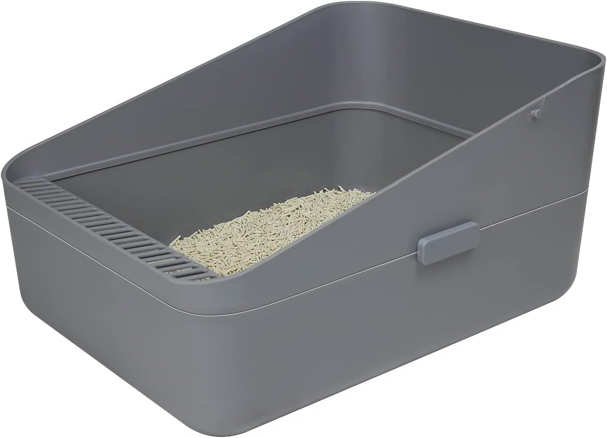 Enclosed Cat Litter Box,Semi-Open Anti-Splashing Cat Litter Box,Durable High Side Sifting Litter Box for Small Cats,Easy to Clean and Assemble (Light Gray,M)