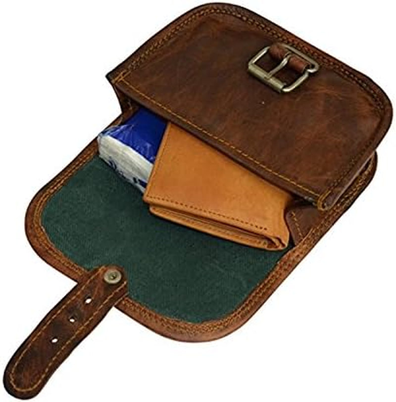 Leather Bum Bag Belt Pouch Purse Vintage Leisure Weekend Practical Party Festival Handmade Brown Small Unisex Messenger Bag for Workout Running Travelling Men Women
