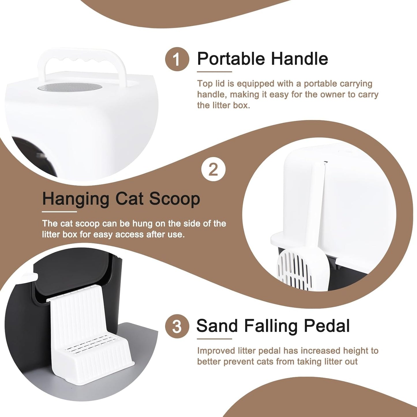 Cat Litter Box with Lid, Increased Entrance Height, Top Entry Enclosed Litter Box with Door, Easy to Install, Suitable for Cats up to 7.5Lbs (Black with Handle,Small)
