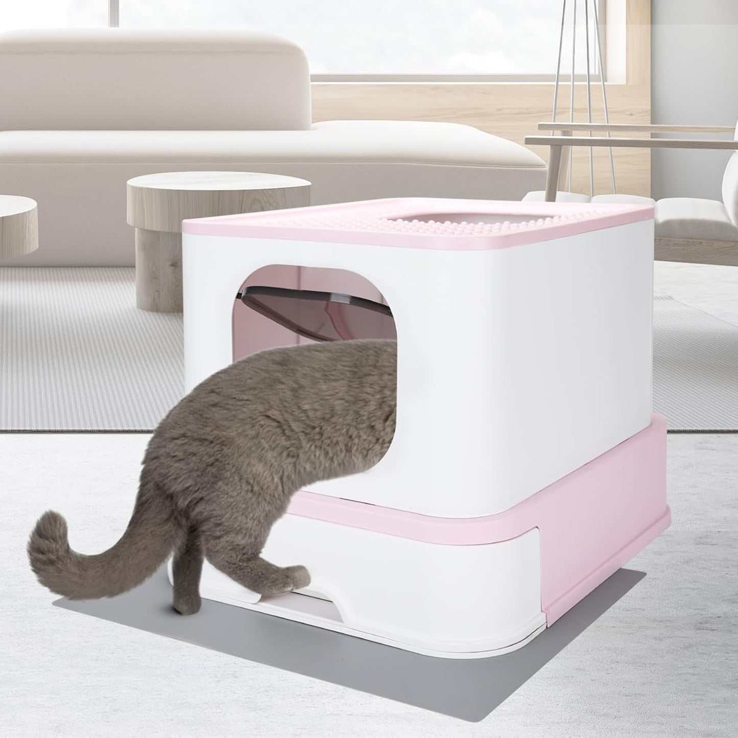 Foldable Cat Litter Box,Cat Box with Drawer, Large Capacity Litter Box with Lid, Top Opening Litter Pan for Small to Big Cats (Pink)
