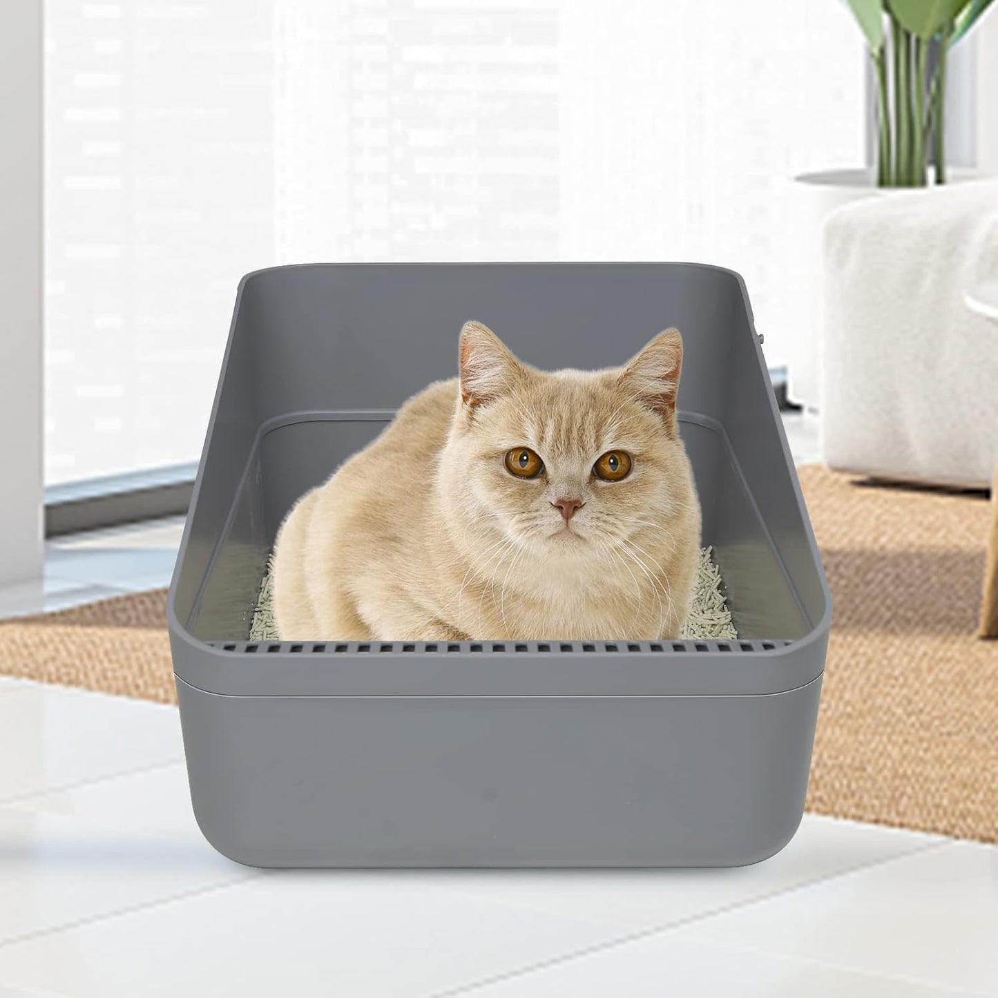 Enclosed Cat Litter Box,Semi-Open Anti-Splashing Cat Litter Box,Durable High Side Sifting Litter Box for Small Cats,Easy to Clean and Assemble (Light Gray,M)