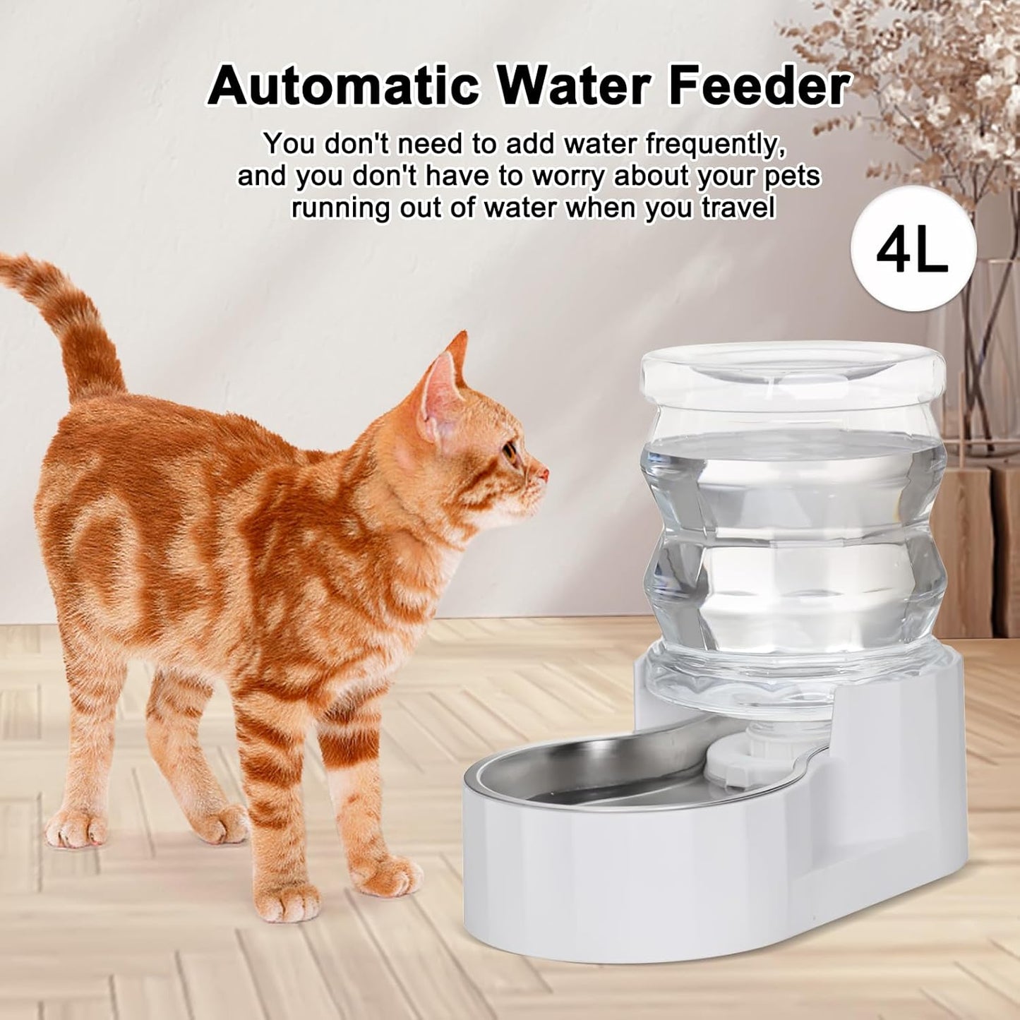 Pet Water Bowl Dispenser: 4L Automatic Stainless Steel Gravity Feeder - Large Capacity Ideal for Cats and Small Dogs - Indoor and Outdoor Hydration