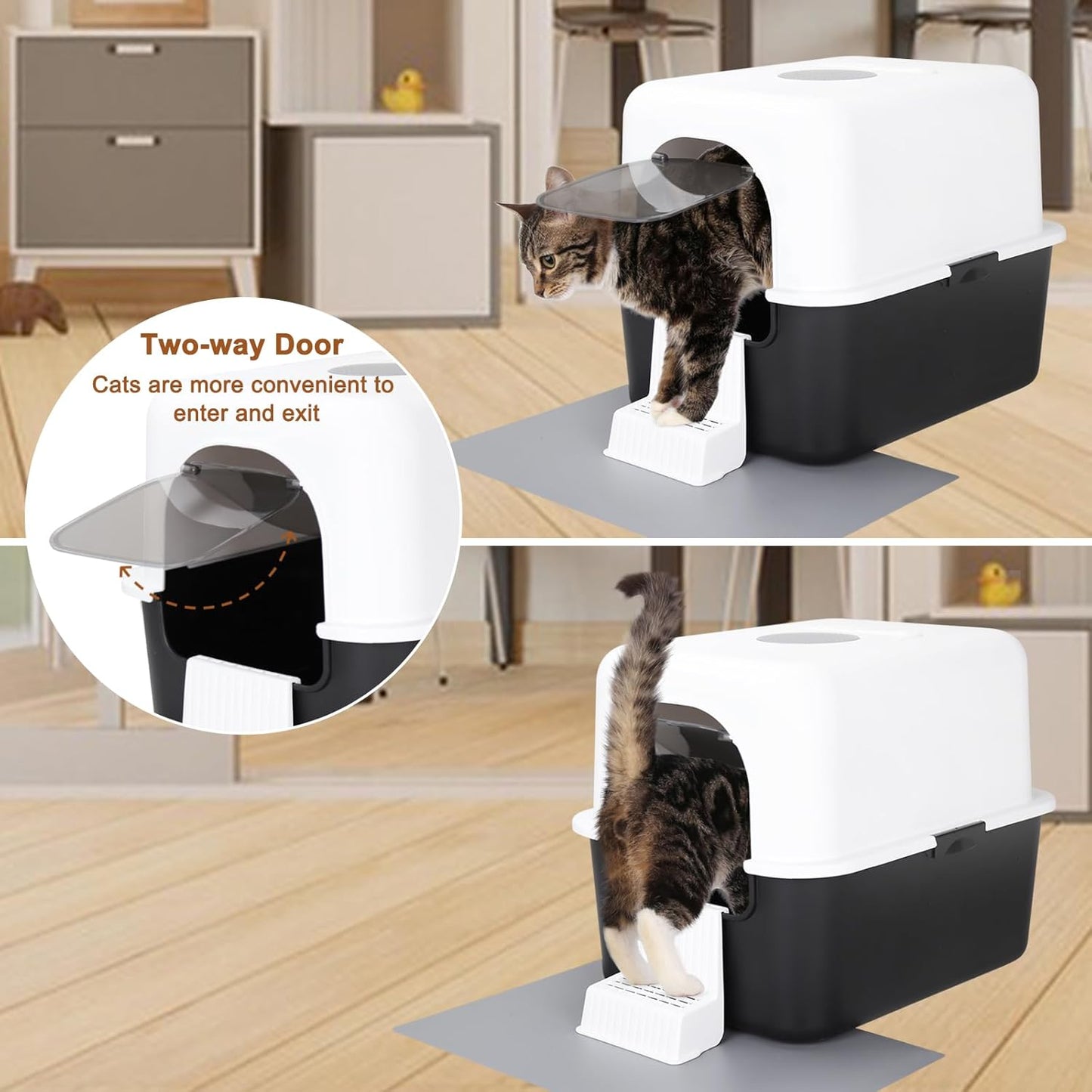 Cat Litter Box with Lid, Increased Entrance Height, Top Entry Enclosed Litter Box with Door, Easy to Install, Suitable for Cats up to 7.5Lbs (Black with Handle,Small)