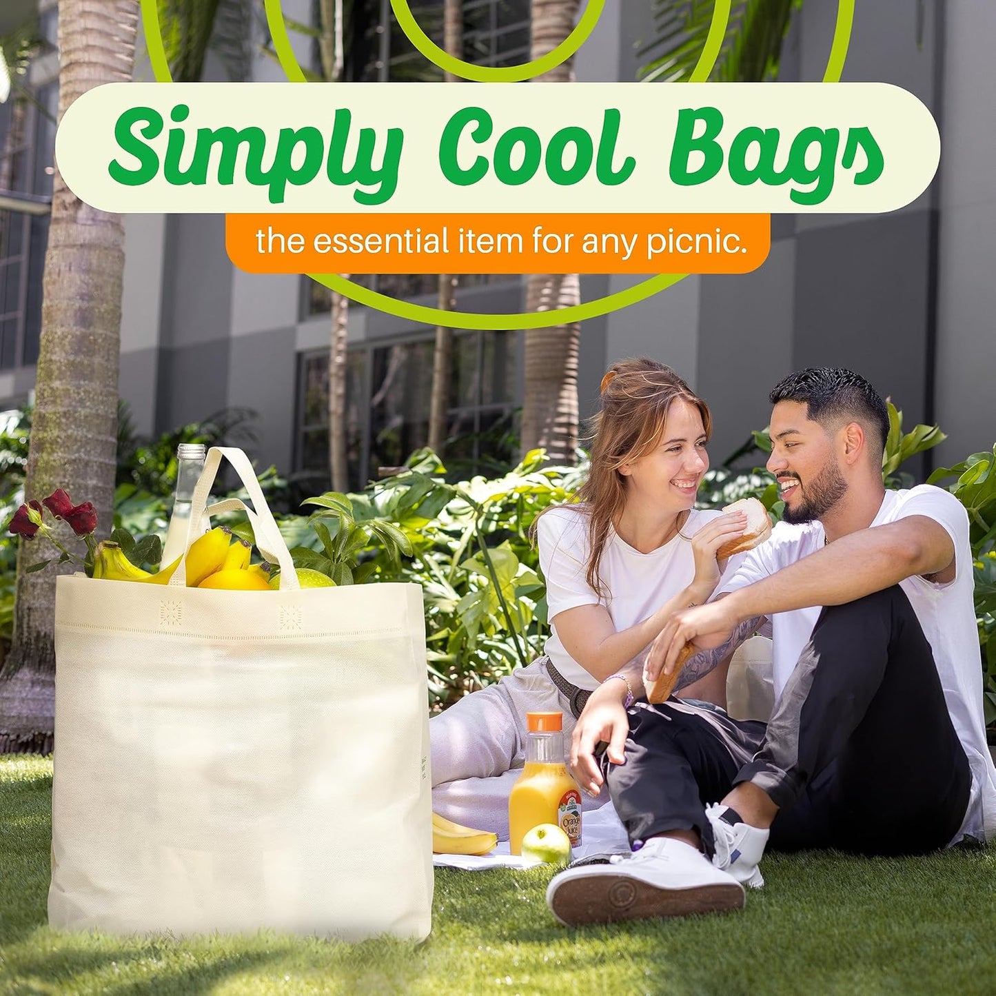 Reusable Grocery Bags Eco-Friendly - Large Reusable Shopping Bags, Heavy Duty Grocery Bags, 14.5"X14"X6.6" Foldable, Tote Bags Bulk (50 Pack, Cream)