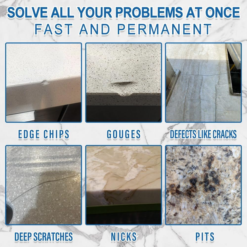 Quartz Countertop Repair Kit(White), Quick-Drying Quartz Chip Repair Kit for Edge Chips, Cracks, Scratches and Holes on Quartz, Marble, Granite, Porcelain and Other Stone Surfaces