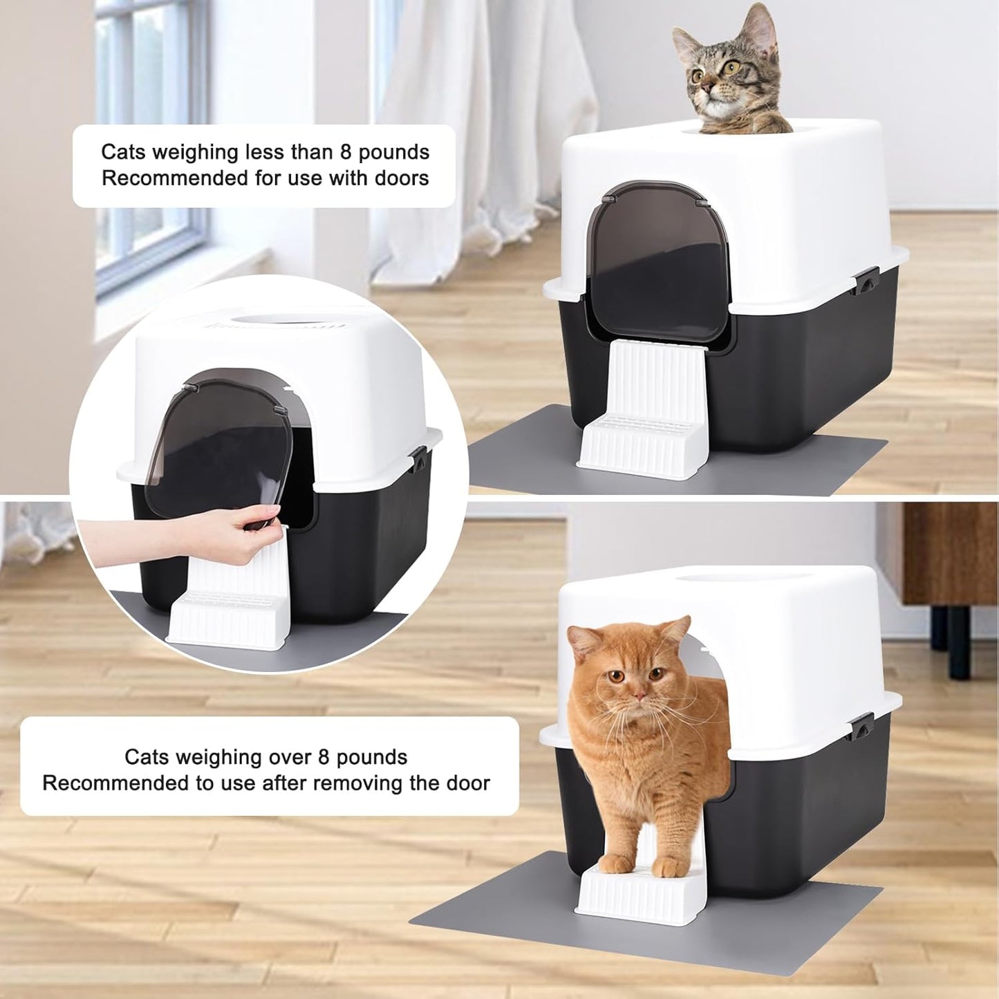 Cat Litter Box with Lid, Increased Entrance Height, Top Entry Enclosed Litter Box with Door, Easy to Install, Suitable for Cats up to 7.5 Lbs (Black,Small)
