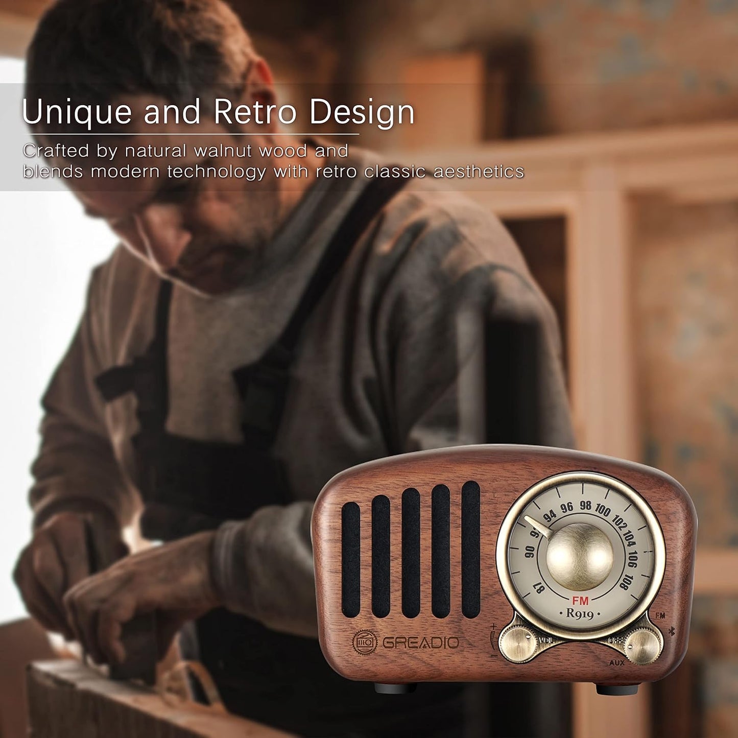 Vintage Walnut Wood Bluetooth Speaker Radio - Retro Style, Bass Enhancement, Loud Volume, Bluetooth 5.0, MP3 & FM Radio