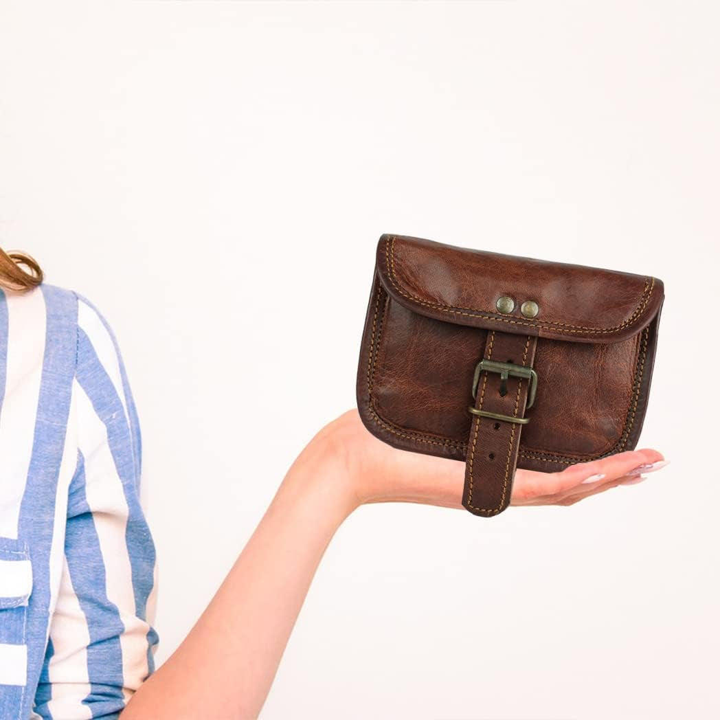 Leather Bum Bag Belt Pouch Purse Vintage Leisure Weekend Practical Party Festival Handmade Brown Small Unisex Messenger Bag for Workout Running Travelling Men Women