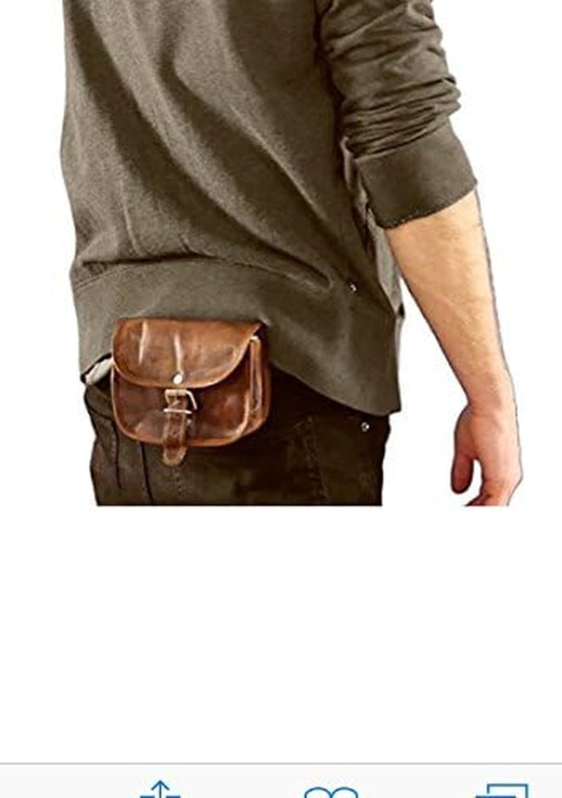 Leather Bum Bag Belt Pouch Purse Vintage Leisure Weekend Practical Party Festival Handmade Brown Small Unisex Messenger Bag for Workout Running Travelling Men Women