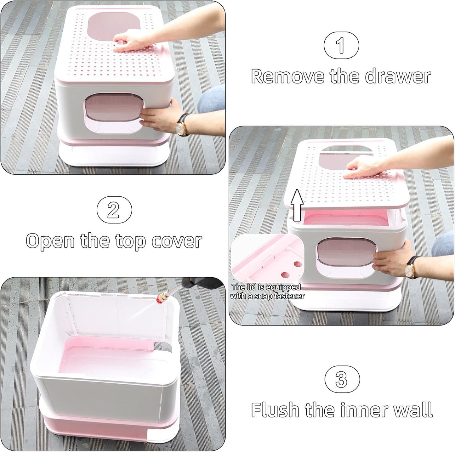Foldable Cat Litter Box,Cat Box with Drawer, Large Capacity Litter Box with Lid, Top Opening Litter Pan for Small to Big Cats (Pink)