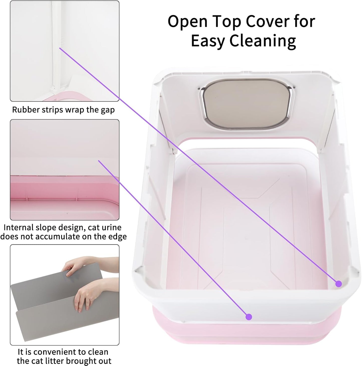 Foldable Cat Litter Box,Cat Box with Drawer, Large Capacity Litter Box with Lid, Top Opening Litter Pan for Small to Big Cats (Pink)