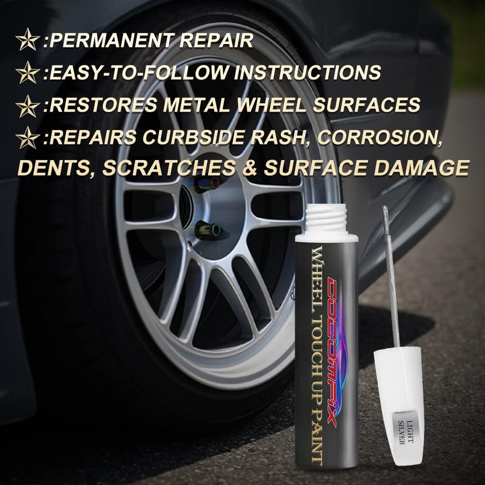 Silver Rim Touch up Paint - Car Scratch Repair Pen. Quick & Easy Rim Scratch Fix. Universal Color (Light Silver)