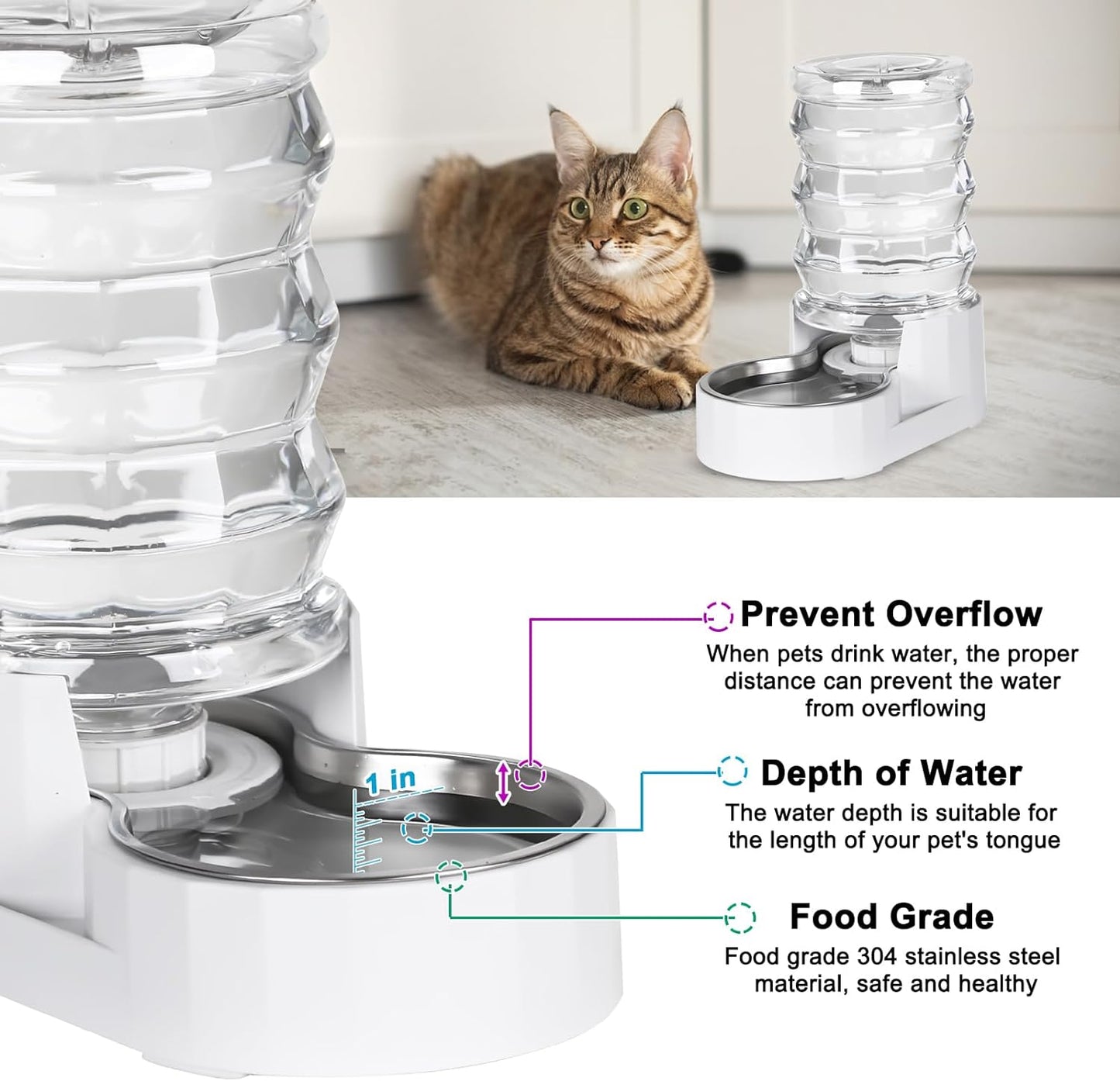 Pet Water Bowl Dispenser: 4L Automatic Stainless Steel Gravity Feeder - Large Capacity Ideal for Cats and Small Dogs - Indoor and Outdoor Hydration