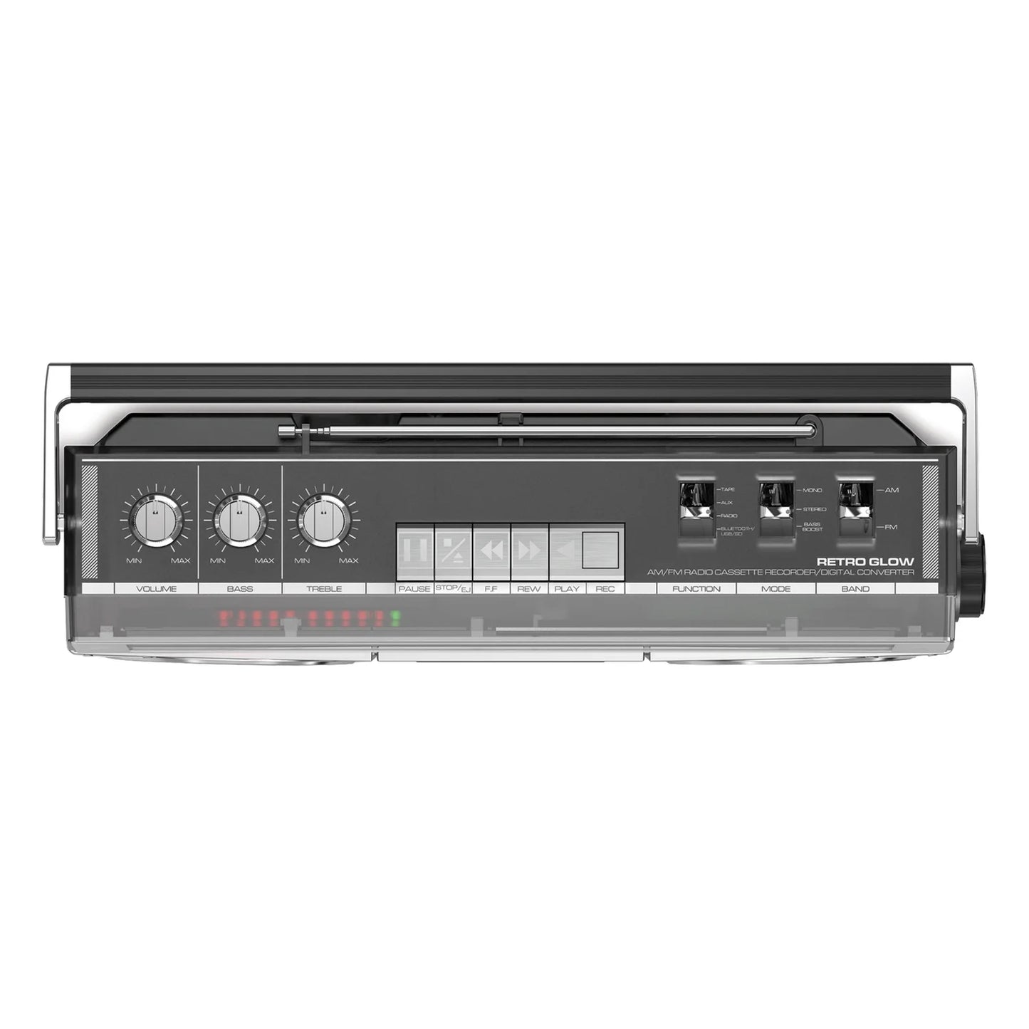 Retro Glow Bluetooth Cassette/Radio Boom Box with LED Lights, Translucent, RETROGLOWXUS