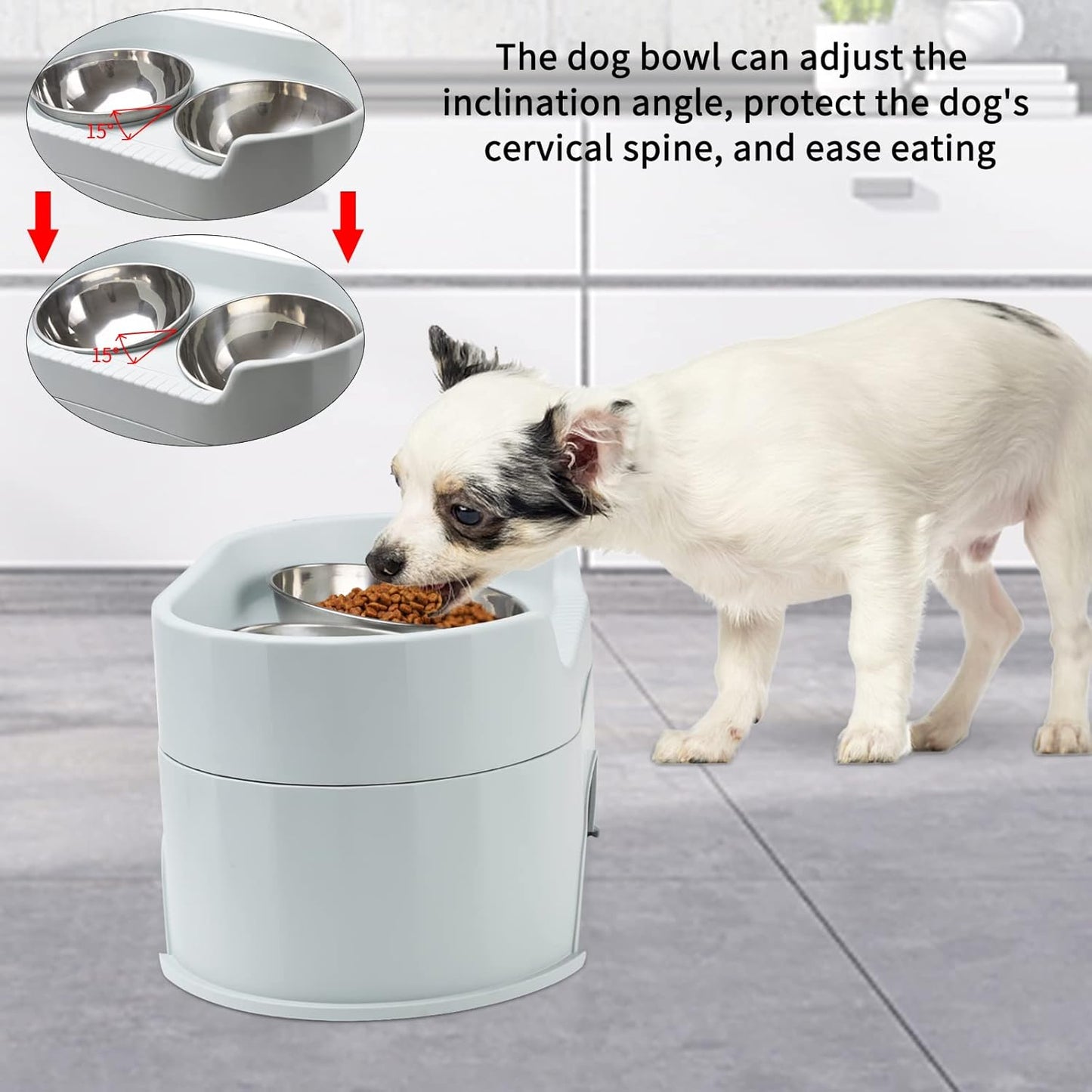Raised Dog Bowls,Stainless Steel Dog Food Dish and Pet Water Bowls,Elevated Height Adjustable Double Bowl with Stand for Small Medium Dogs and Cats (New Green)