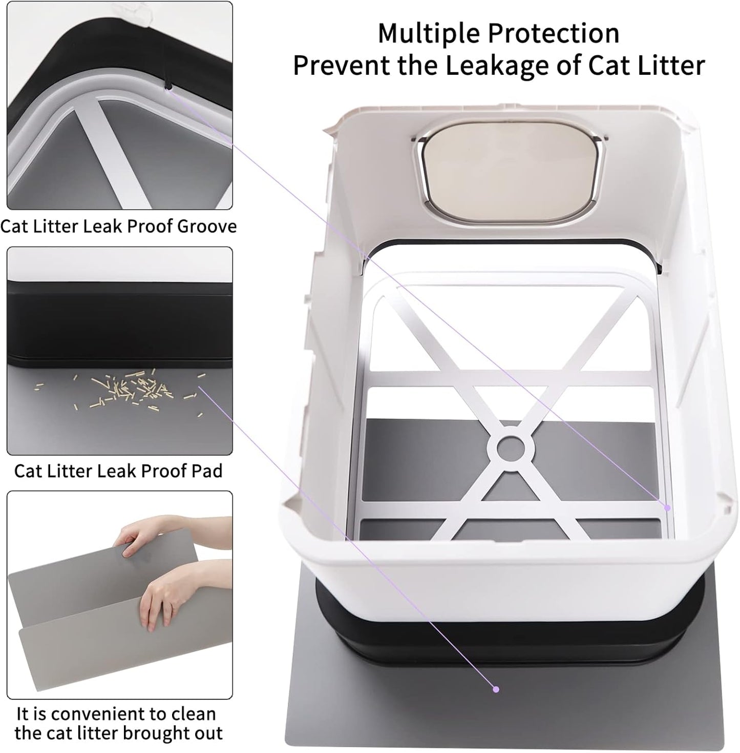 Stainless Steel Enclosed Cat Litter Box : Large Top-Entry Leak-Proof Reduces Odor, for Indoor Use Cat Owners (Carbon Black)