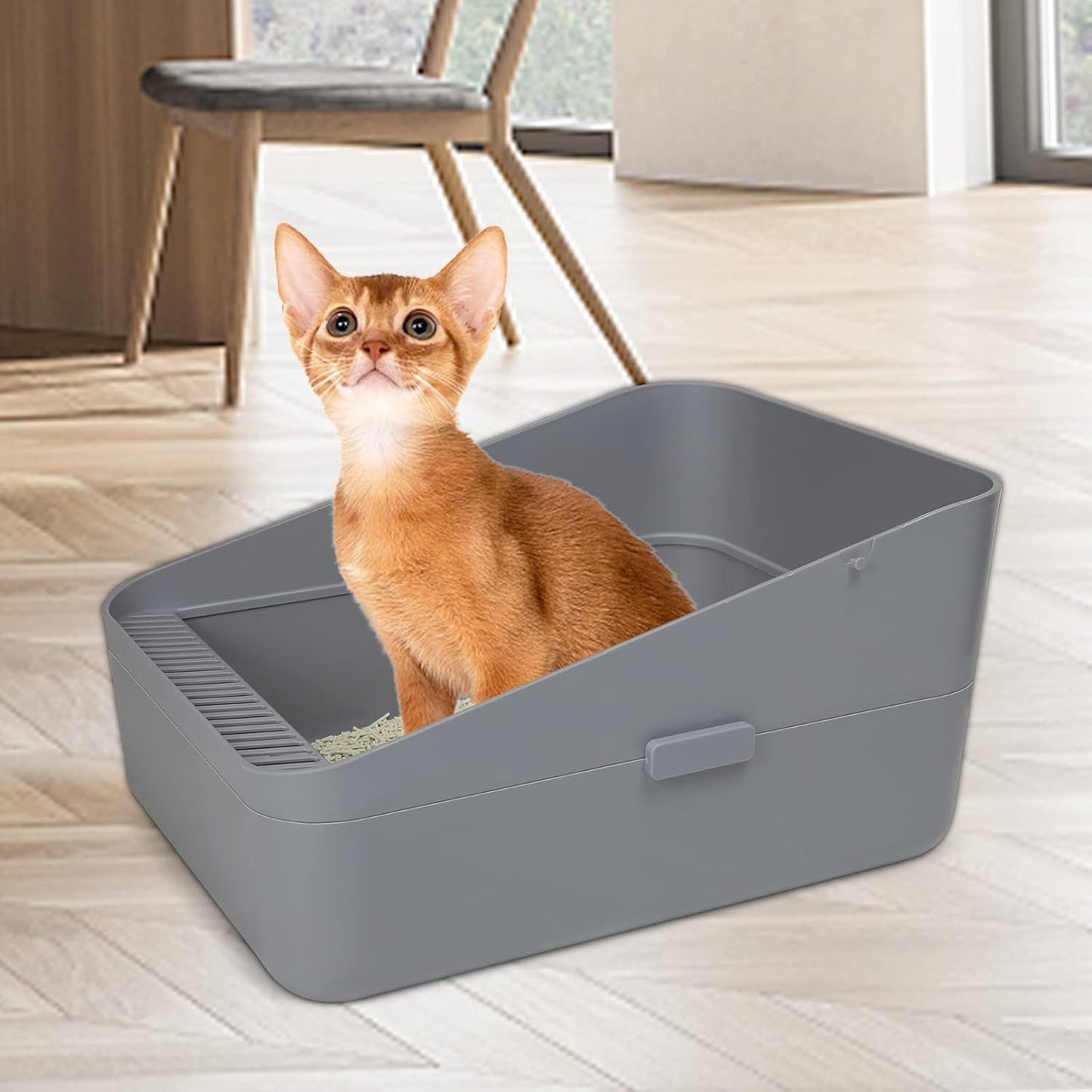 Enclosed Cat Litter Box,Semi-Open Anti-Splashing Cat Litter Box,Durable High Side Sifting Litter Box for Small Cats,Easy to Clean and Assemble (Light Gray,M)