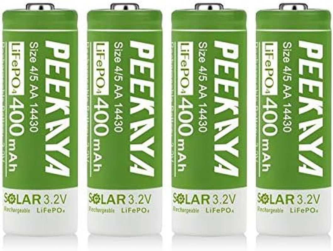 (4-Pack) 14430 Rechargeable Battery Lifepo4 3.2V 400Mah for Ourdoor Gardan Solar Light (1.7In), Eco-Friendly and Safe