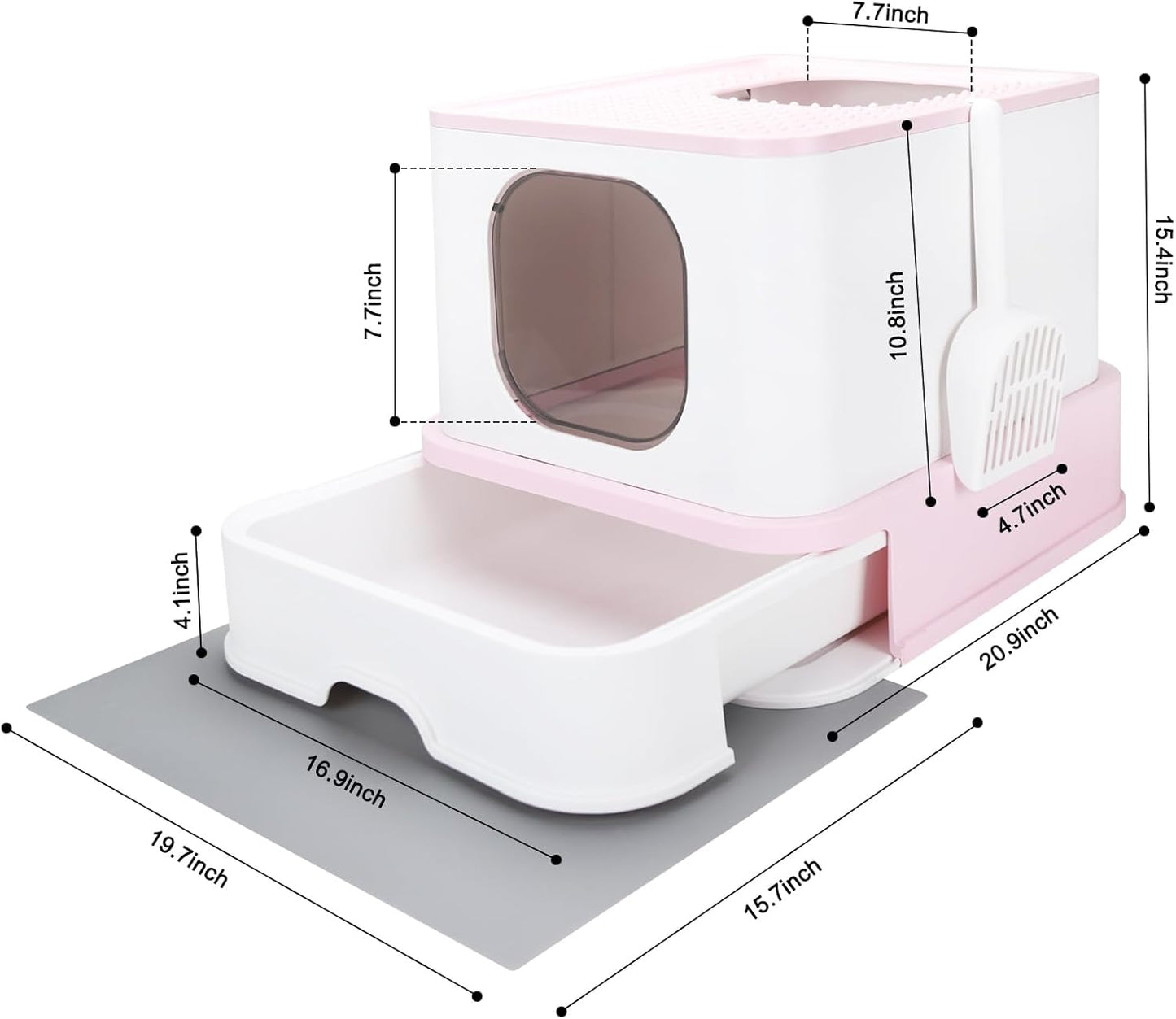 Foldable Cat Litter Box,Cat Box with Drawer, Large Capacity Litter Box with Lid, Top Opening Litter Pan for Small to Big Cats (Pink)