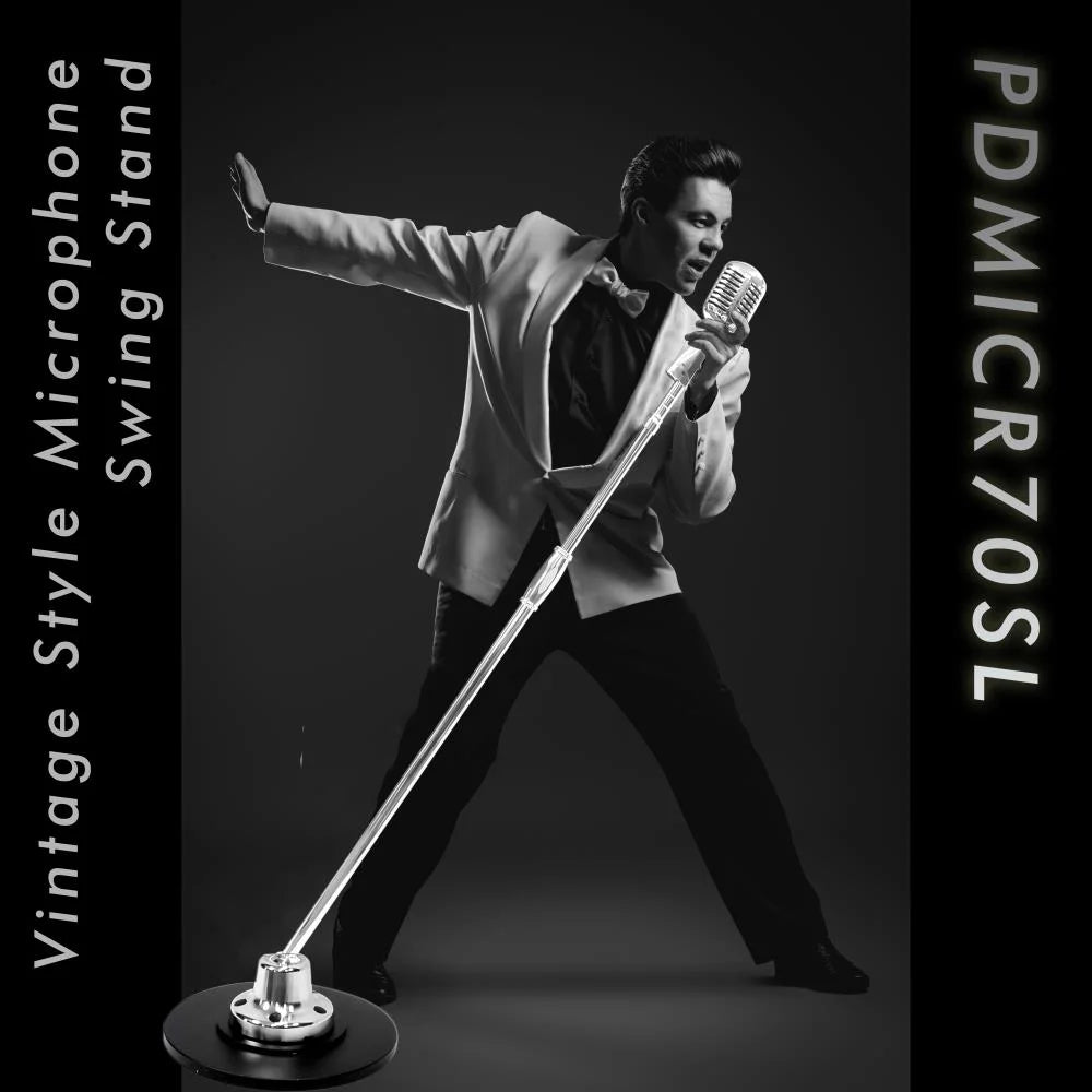 PDMICR70SL Classic Retro Vintage Style Microphone and Swing Stand, Silver