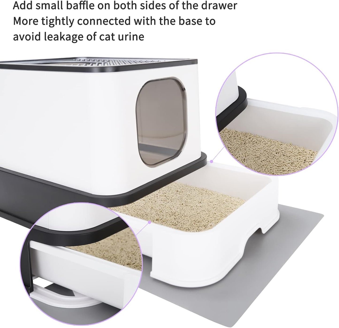 Stainless Steel Enclosed Cat Litter Box : Large Top-Entry Leak-Proof Reduces Odor, for Indoor Use Cat Owners (Carbon Black)