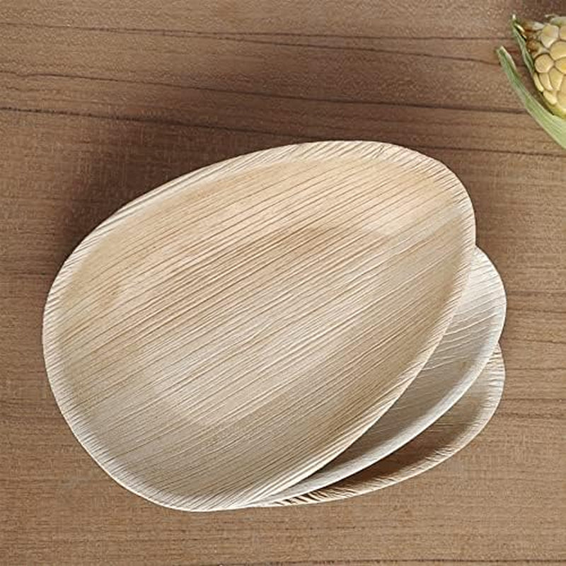 Small Palm Leaf Plates - 6.5 Inch Oval - Tiny Bamboo Like, Eco Friendly, Disposable, Compostable and Biodegradable Plates for Weddings, Parties and Events