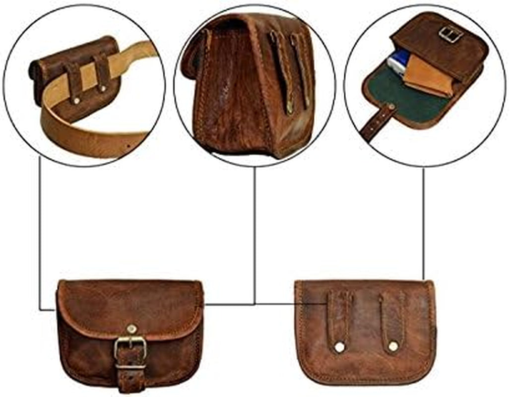 Leather Bum Bag Belt Pouch Purse Vintage Leisure Weekend Practical Party Festival Handmade Brown Small Unisex Messenger Bag for Workout Running Travelling Men Women