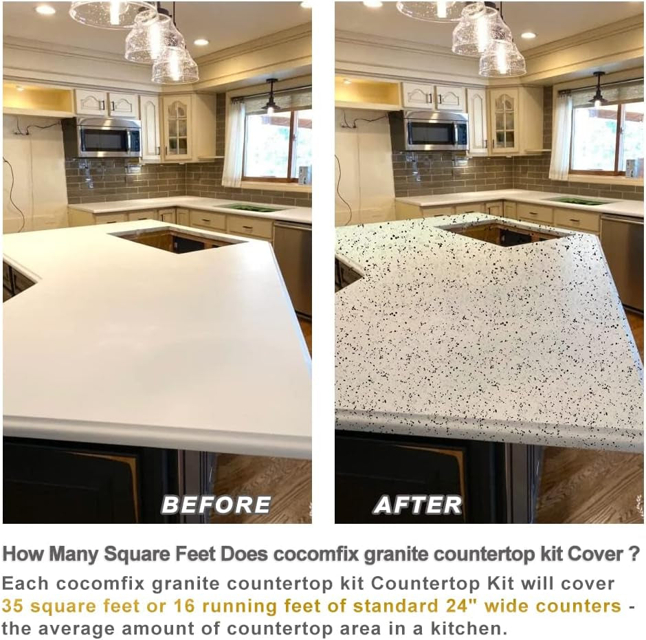 Granite Countertop Paint Kit. Epoxy Counter Top Refinishing Kit for Kitchen Bathroom. 25X Thick Bright Gloss Countertop Coating. (Pearl White)