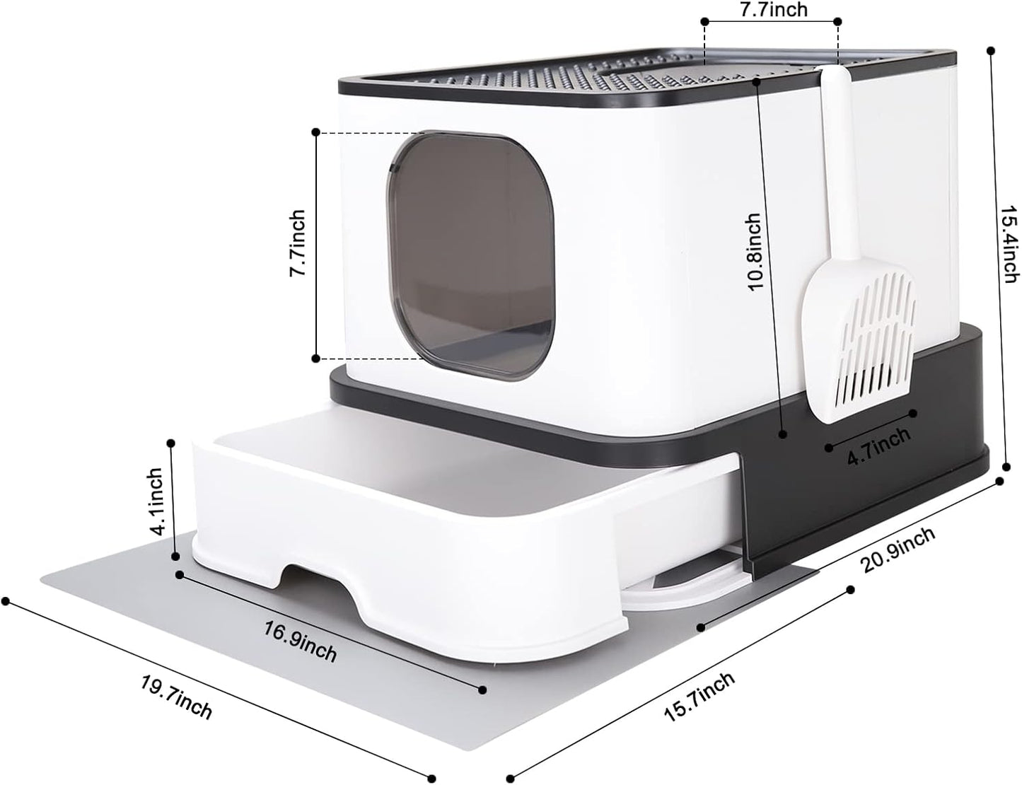 Stainless Steel Enclosed Cat Litter Box : Large Top-Entry Leak-Proof Reduces Odor, for Indoor Use Cat Owners (Carbon Black)