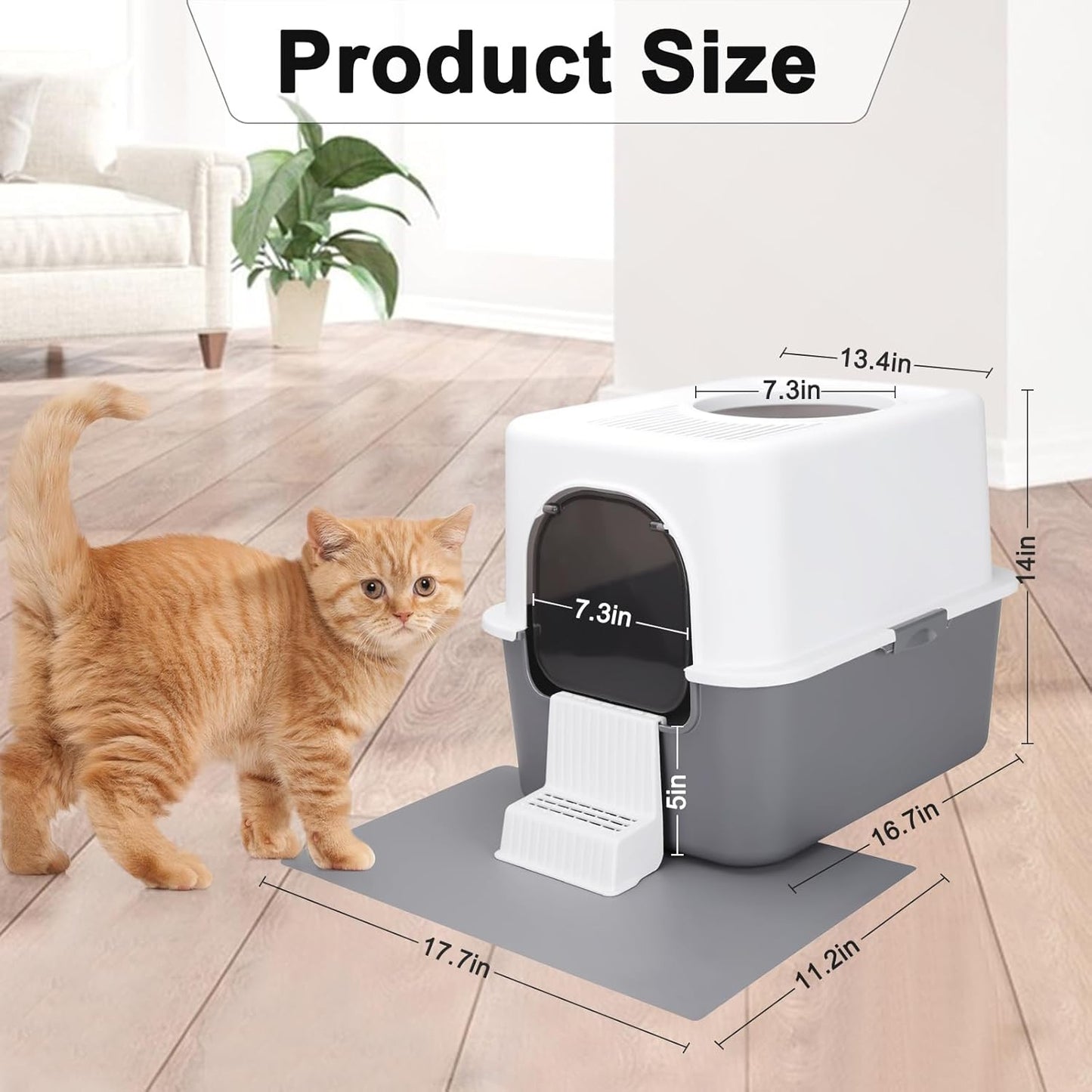 Cat Litter Box with Lid, Increased Entrance Height, Top Entry Enclosed Litter Box with Door, Easy to Install, Suitable for Cats up to 7.5 Lbs (Gray,Small)