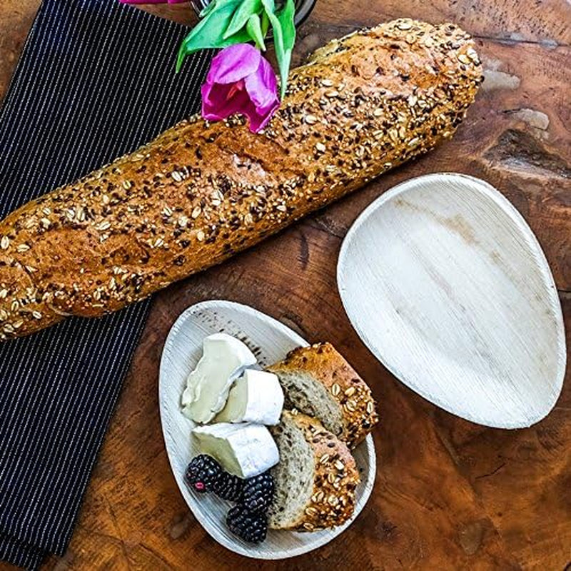 Small Palm Leaf Plates - 6.5 Inch Oval - Tiny Bamboo Like, Eco Friendly, Disposable, Compostable and Biodegradable Plates for Weddings, Parties and Events