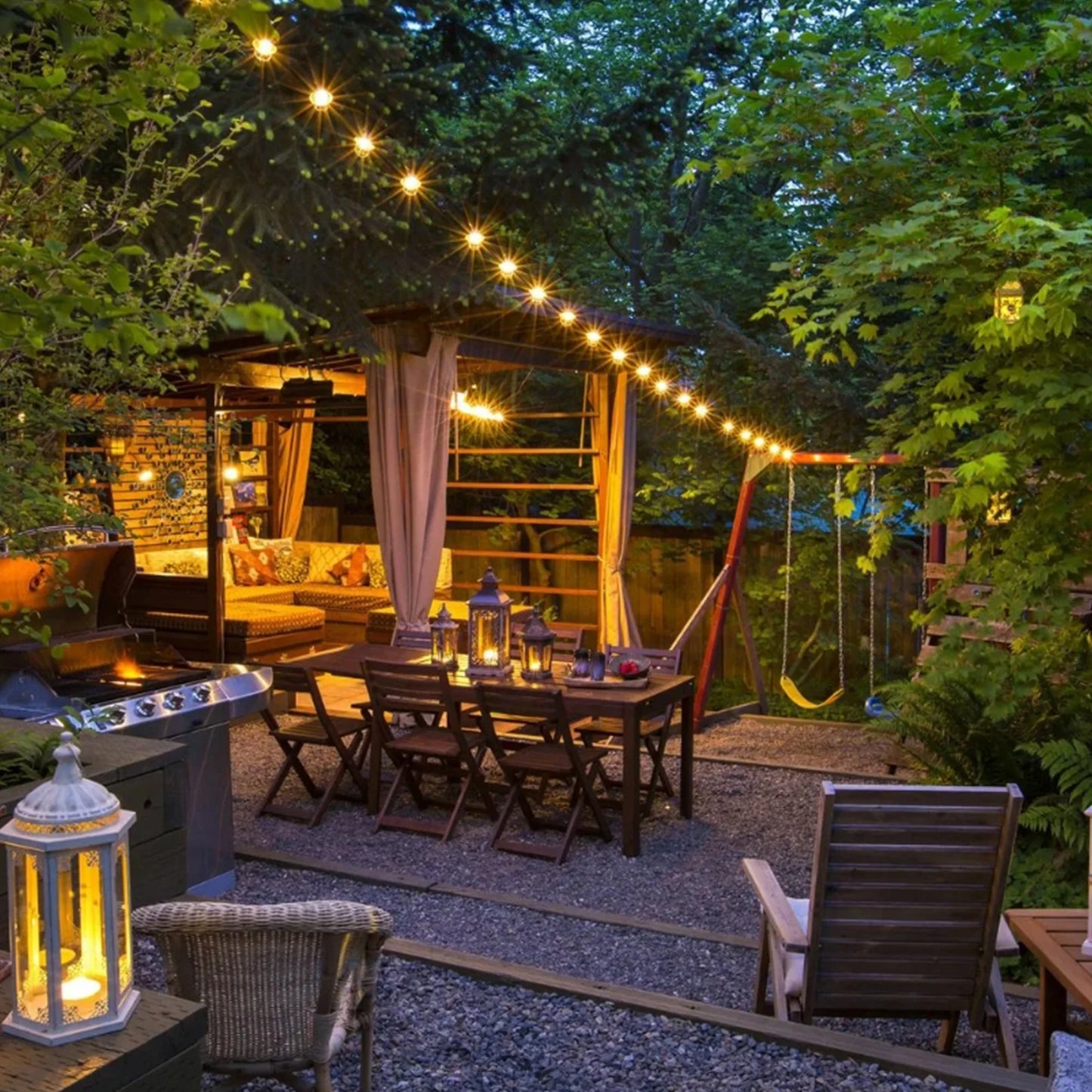 ST38 Outdoor String Lights, 48Ft Connectable Pitao Lights with 2700K Waterproof Bulbs, Dimmable Hanging Lights for Porch Yard Canopy